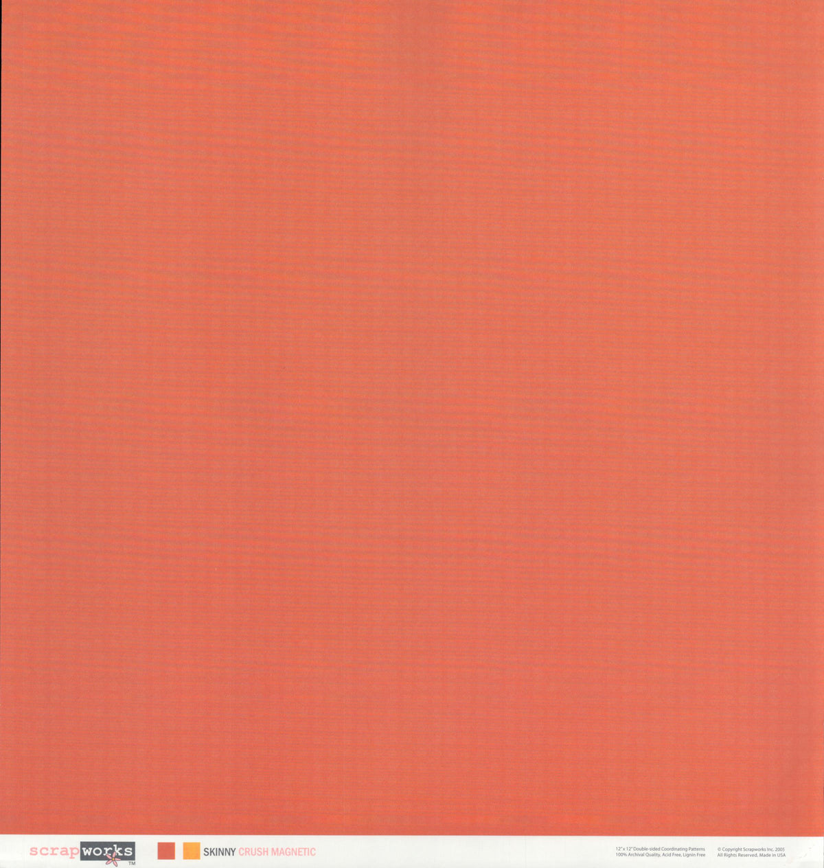 Scrapworks Skinny Crush Magnetic 12x12 Scrapbook Paper - solid coral reverse