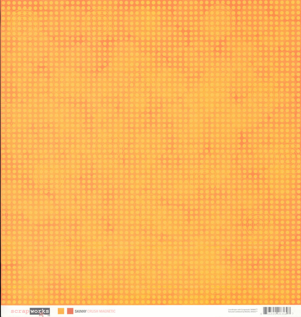 Scrapworks Skinny Crush Magnetic 12x12 Scrapbook Paper - orange halftone dot pattern front