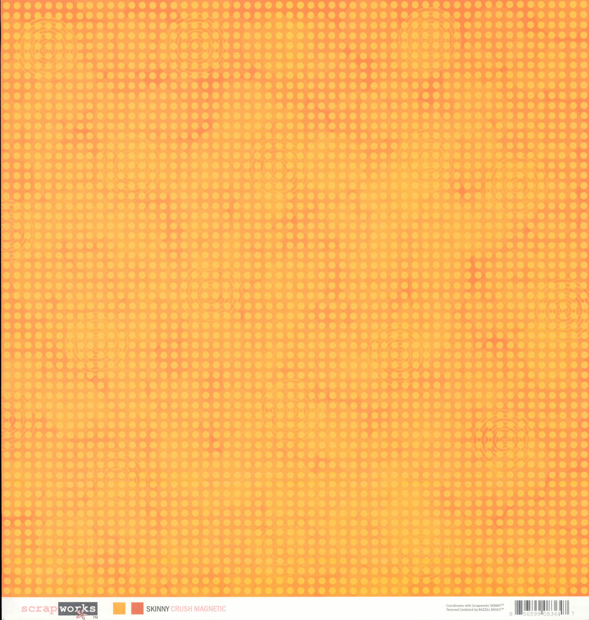 Scrapworks Skinny Crush Magnetic 12x12 Scrapbook Paper - orange halftone dot pattern front
