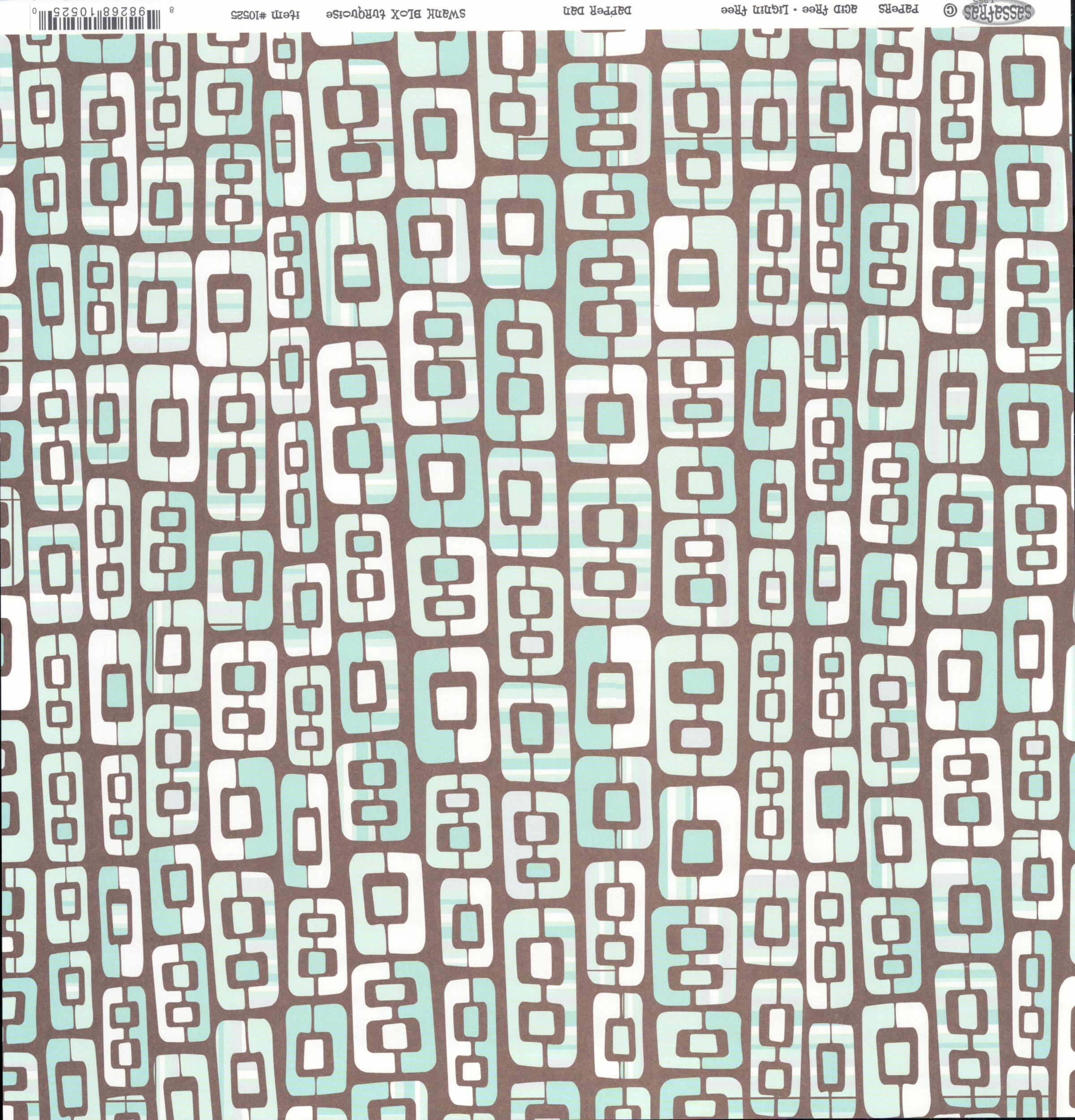 Sassafras Lass Dapper Dan Swank Blox Turquoise cardstock with vertical chains of interlocking rounded rectangles in turquoise, white and brown