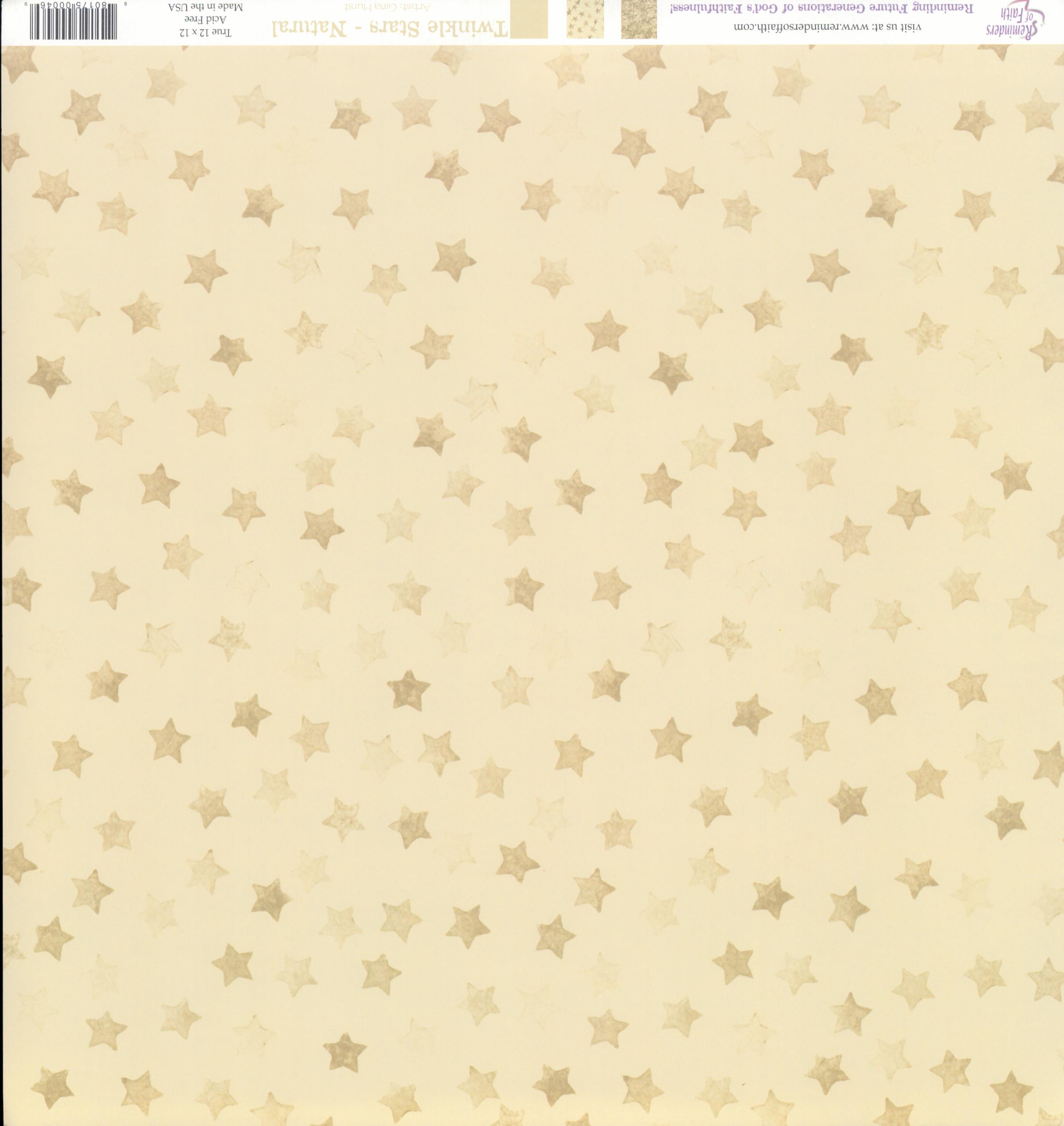 Reminders of Faith Twinkle Stars Natural 12x12 scrapbook paper with warm cream and tan tone-on-tone star pattern on ivory background