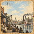 Vintage New Orleans Riverfront Steamboat — 12×12 Printed Paper