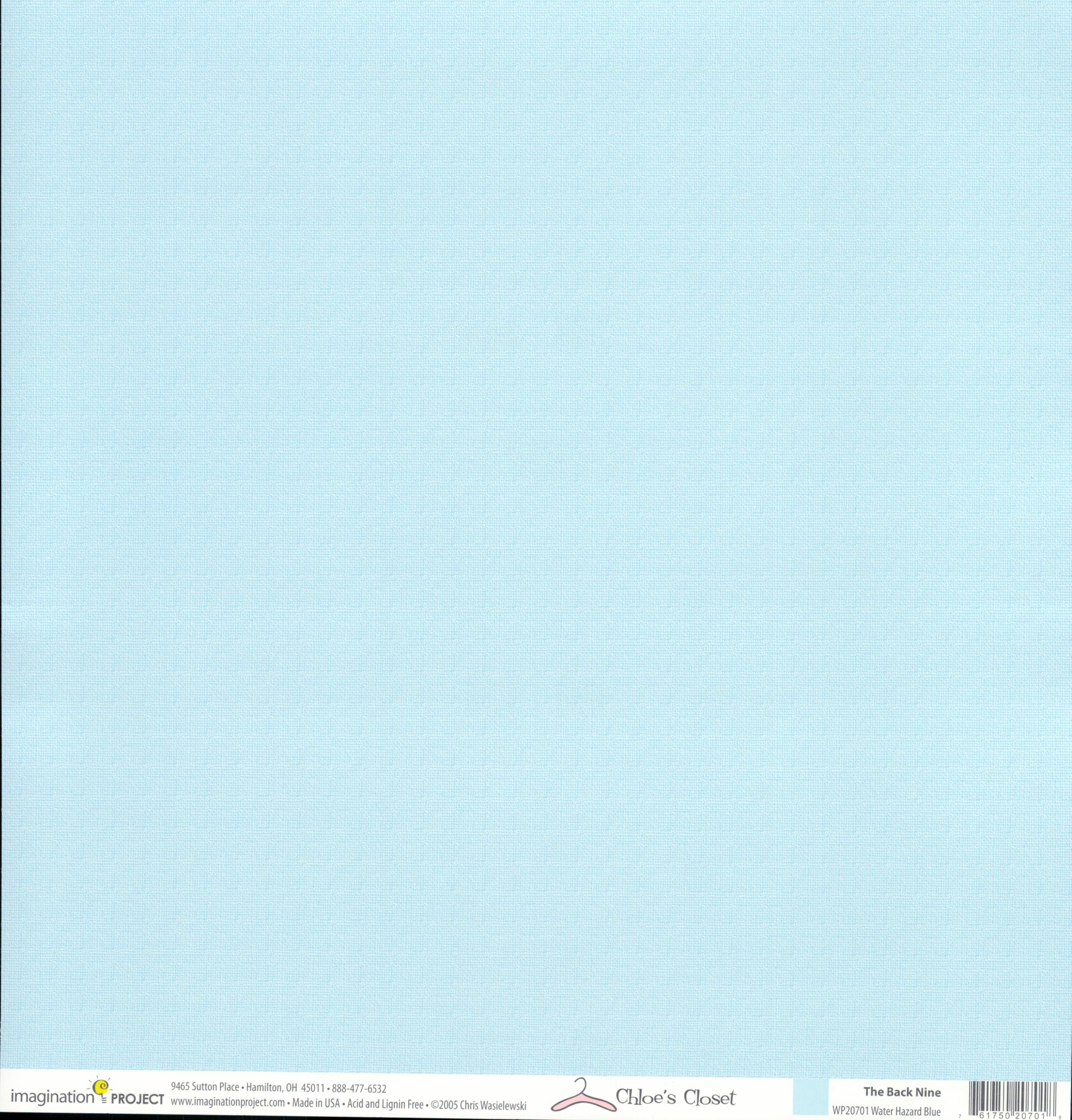 Imagination Project Chloe's Closet The Back Nine Water Hazard Blue 12x12 cardstock — crisp powder sky blue solid with subtle linen crosshatch texture