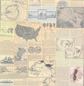 Design Originals Vintage Maps World Maps 12x12 scrapbook paper with dense antique atlas collage featuring US maps, polar charts and vintage engravings in sepia and cream