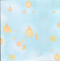 Design Originals Baby Bubbles Blue 12x12 scrapbook paper - soft sky blue watercolor background with scattered peach and golden bubbles and sweet baby silhouettes