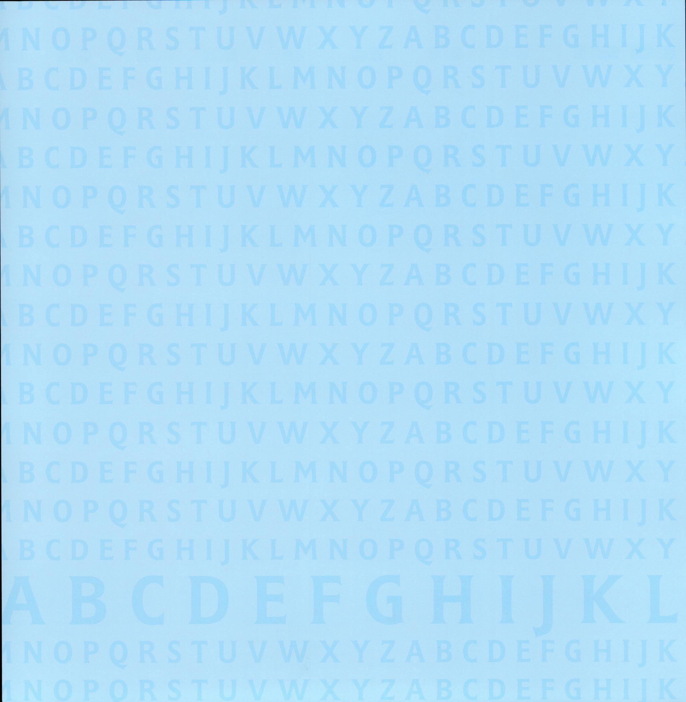 Design Originals Blue A-Z 12x12 scrapbook paper - tone-on-tone sky blue repeating alphabet letters A-Z with bold accent row along bottom edge