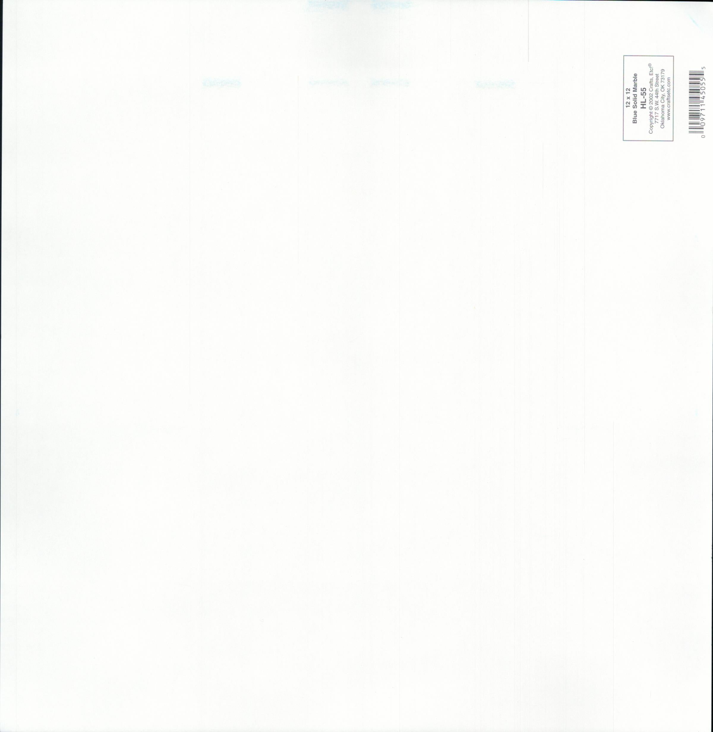 Crafts Etc Blue Marble 12x12 scrapbook paper - reverse side plain white, item HL-55, Crafts Etc Oklahoma City OK 2002