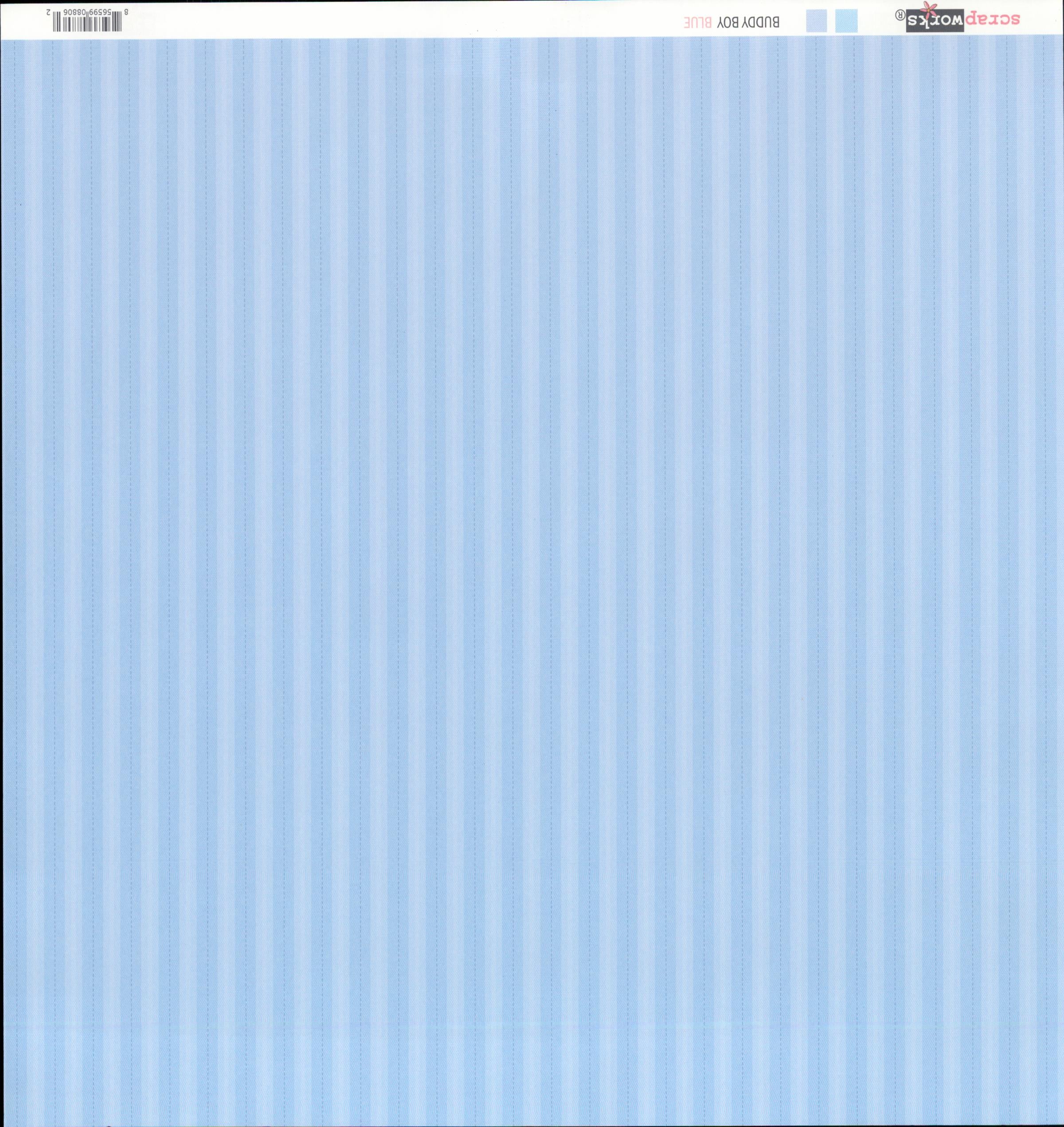 Scrapworks Buddy Boy Blue 12x12 scrapbook paper front - soft periwinkle powder blue tone-on-tone fine vertical stripe subtle elegant classic