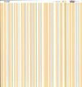 Scrapworks Buddy Boy Stripe 12x12 scrapbook paper front - soft multi-color vertical stripe in golden yellow cream orange peach periwinkle blue sage green and white varying widths
