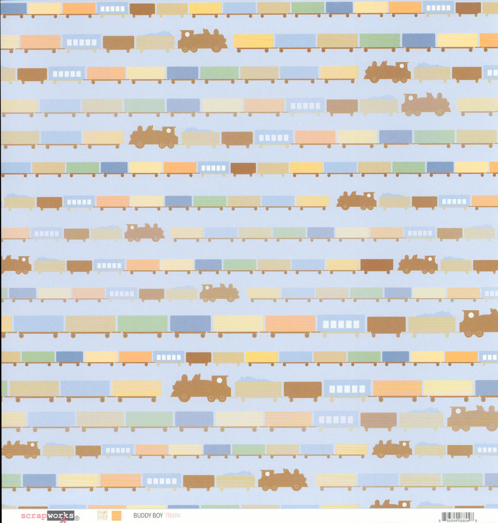 Scrapworks Buddy Boy Train 12x12 scrapbook paper - front side solid warm peach apricot orange
