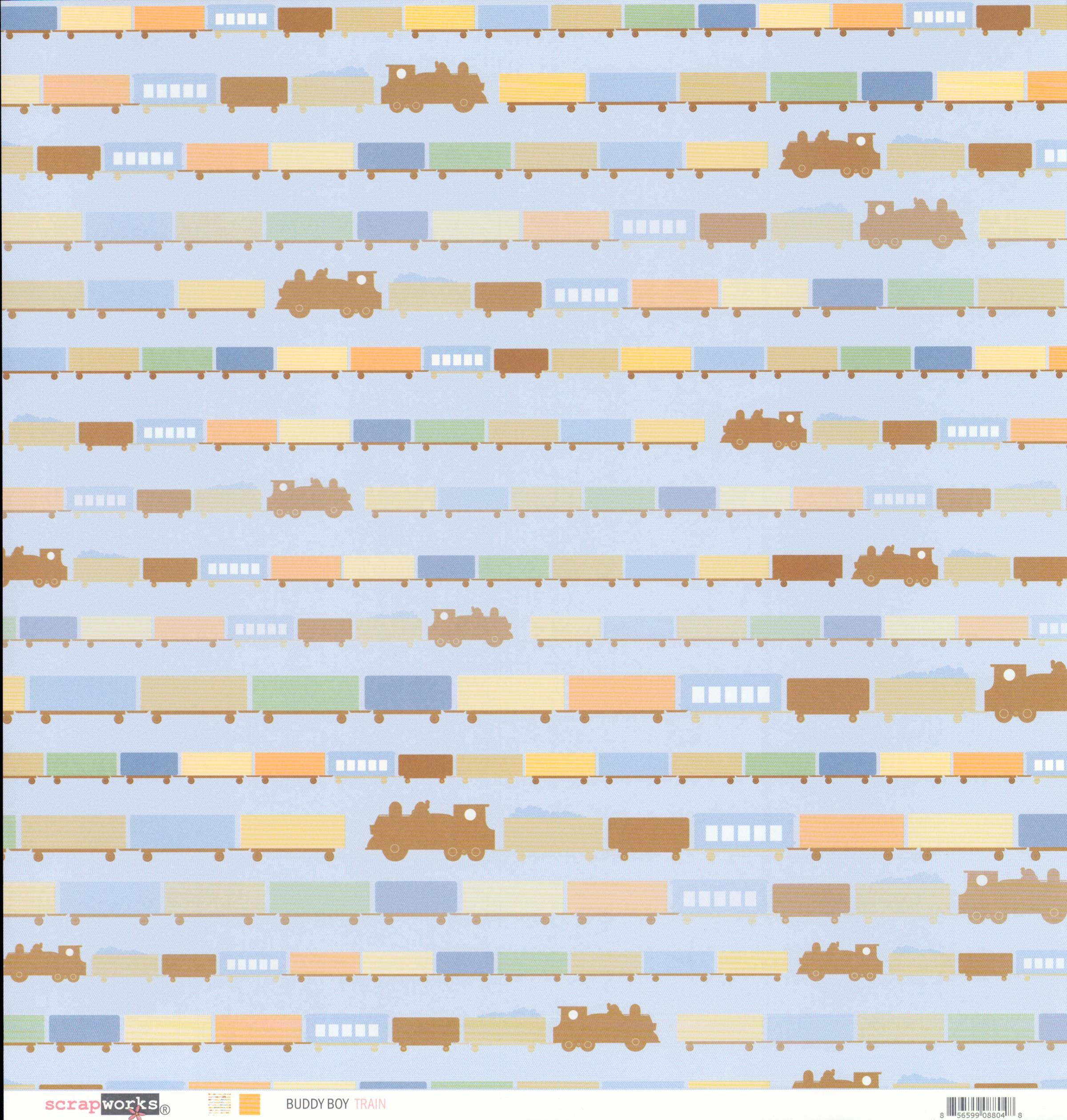 Scrapworks Buddy Boy Train 12x12 scrapbook paper - front side solid warm peach apricot orange