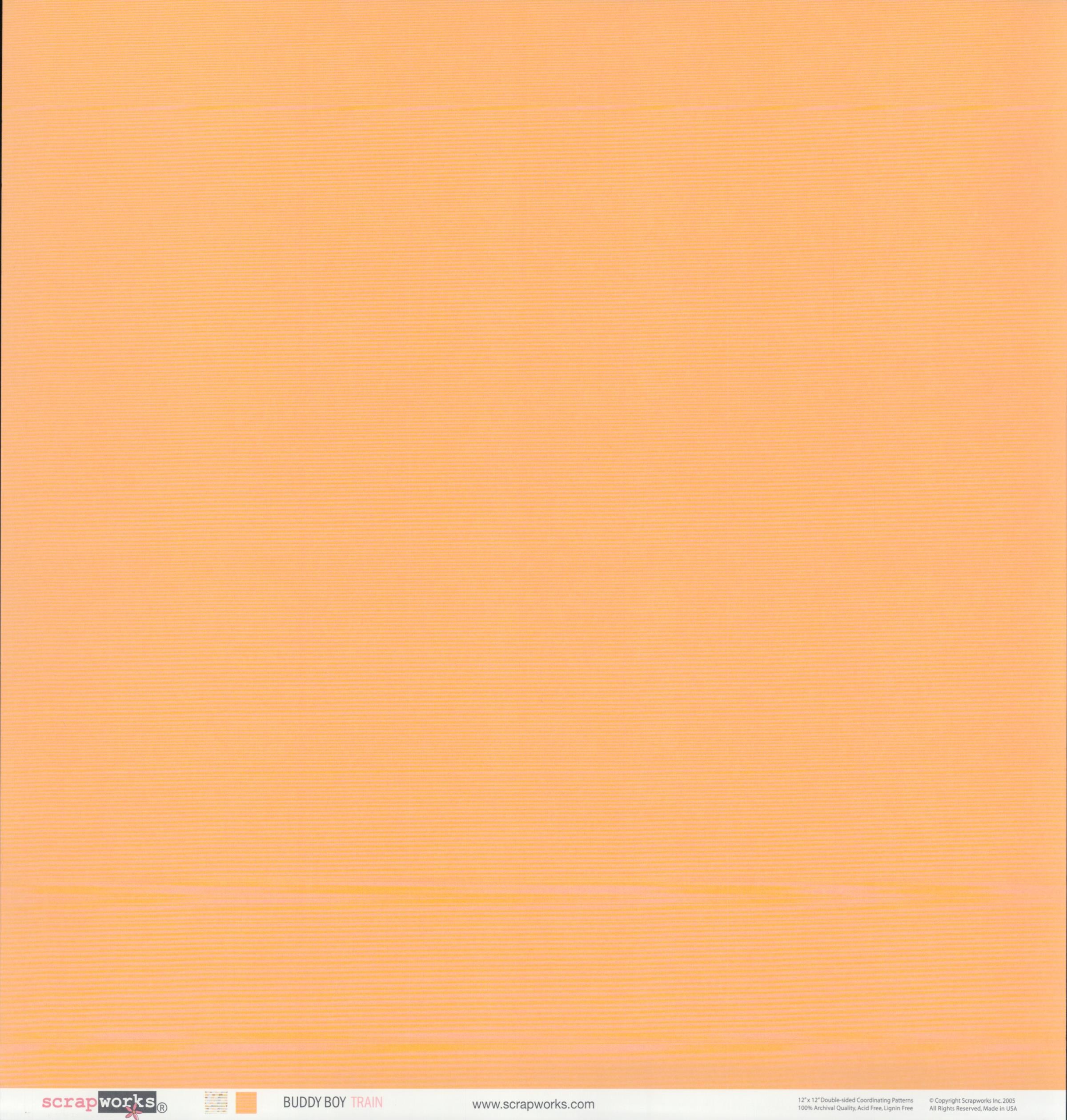 Scrapworks Buddy Boy Train 12x12 scrapbook paper - reverse side toy train pattern with steam engines and colorful freight cars in brown, orange, yellow, blue, and sage green on powder blue background