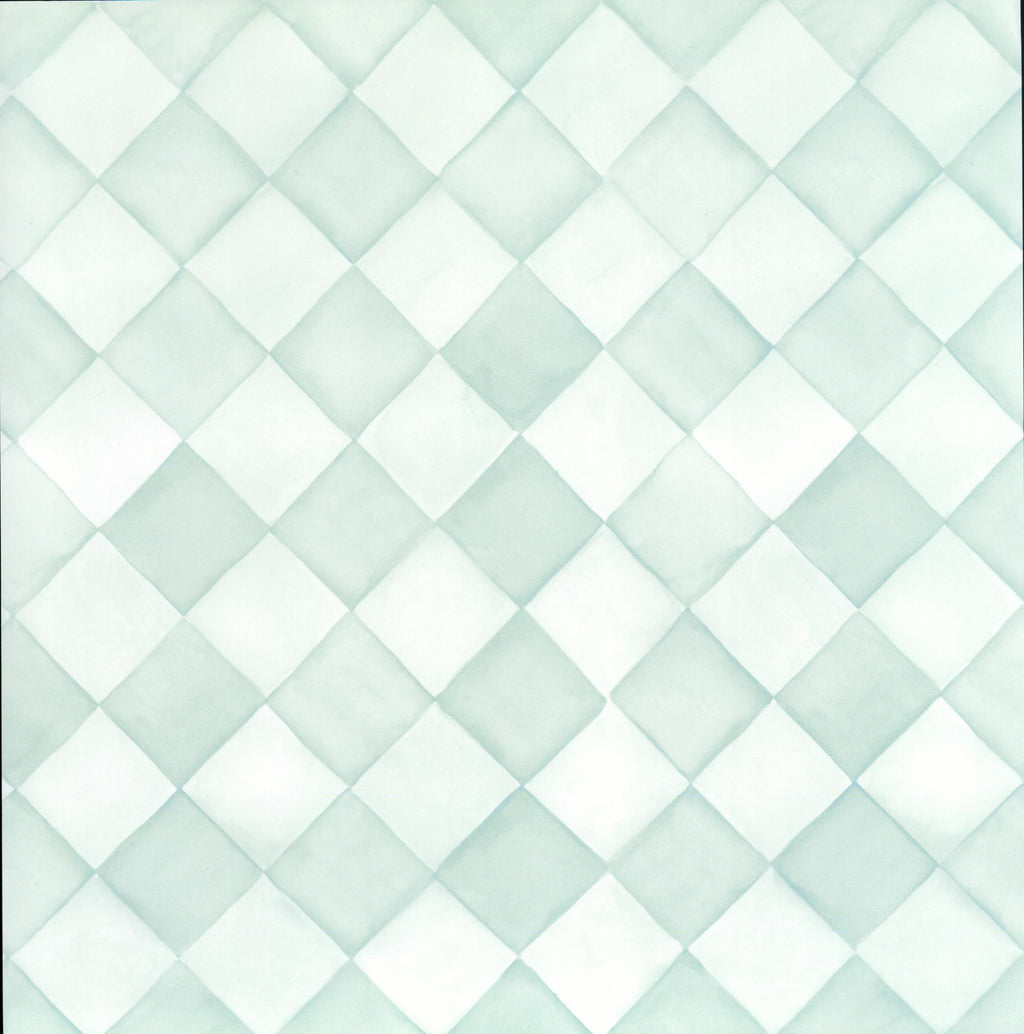 Crafts Etc Green Diamonds 12x12 scrapbook paper - large-scale diamond argyle pattern in soft mint and sage green with subtle 3D quilted shading effect