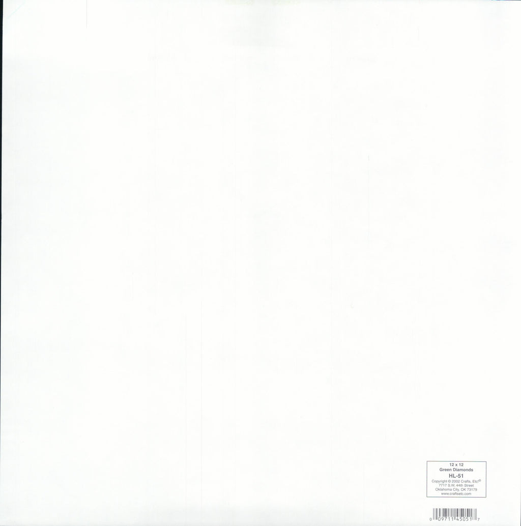 Crafts Etc Green Diamonds 12x12 scrapbook paper - reverse side plain white, item HL-51, Crafts Etc Oklahoma City OK