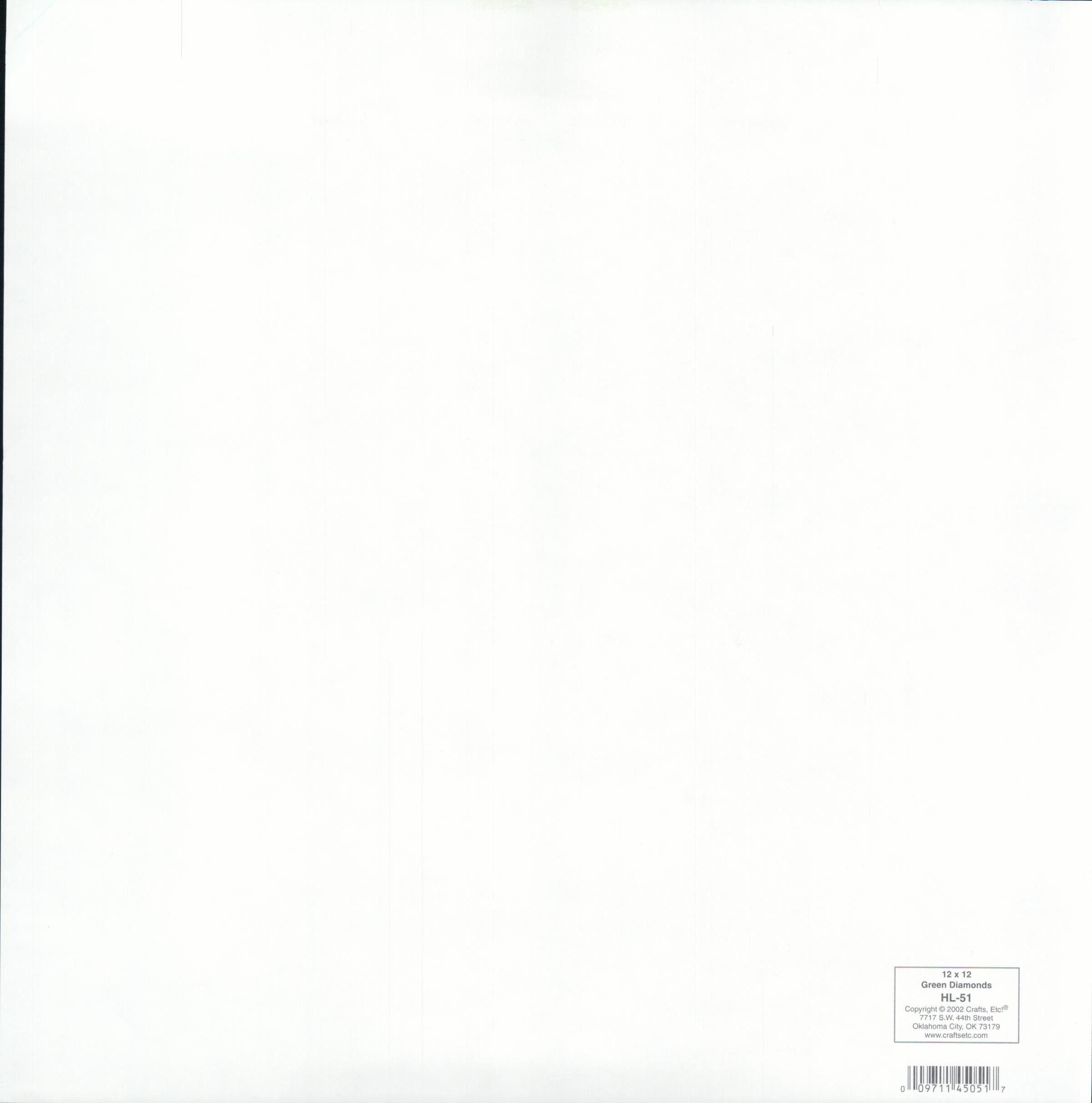 Crafts Etc Green Diamonds 12x12 scrapbook paper - reverse side plain white, item HL-51, Crafts Etc Oklahoma City OK