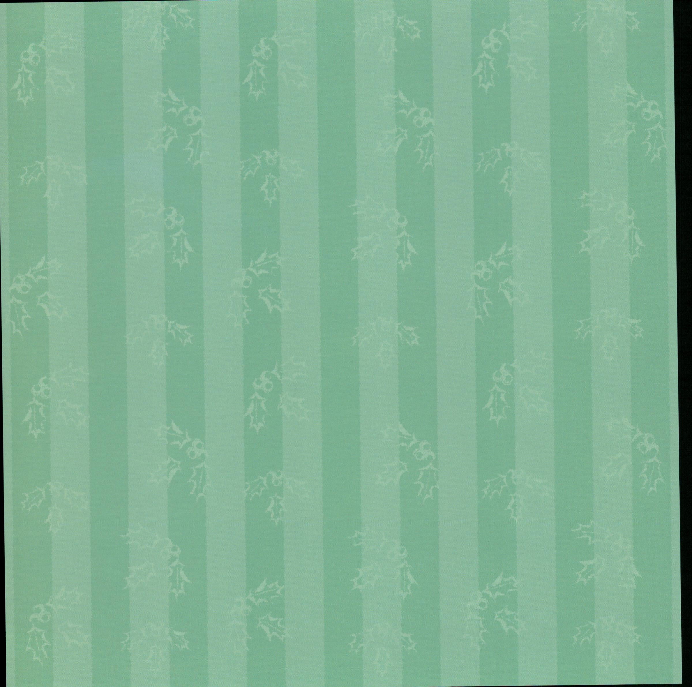 Colorbok Green Holly Stripe 12x12 scrapbook paper - soft sage mint green tone-on-tone vertical stripes with delicate holly leaf and berry vine accents