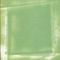Karen Foster Design Groovy Green 12x12 scrapbook paper - soft chartreuse yellow-green background with brushstroke paint texture edges large translucent green center panel and scattered tone-on-tone circles