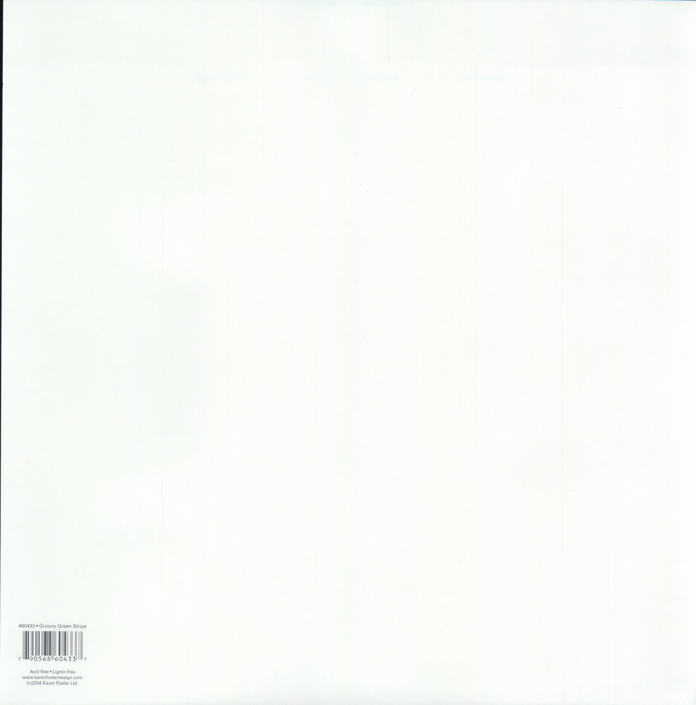 Karen Foster Design Groovy Green Stripe 12x12 scrapbook paper - reverse side plain white, item 60433, Karen Foster Ltd 2004 acid free lignin free