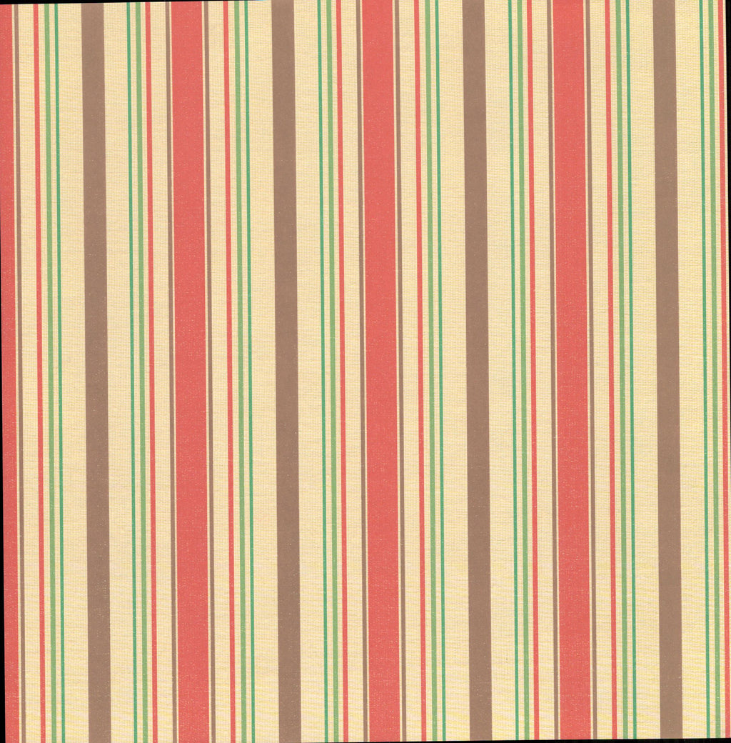 Flair Designs Holiday Stripe 12x12 scrapbook paper - vertical stripes in red, cream, taupe, and green on linen-textured background