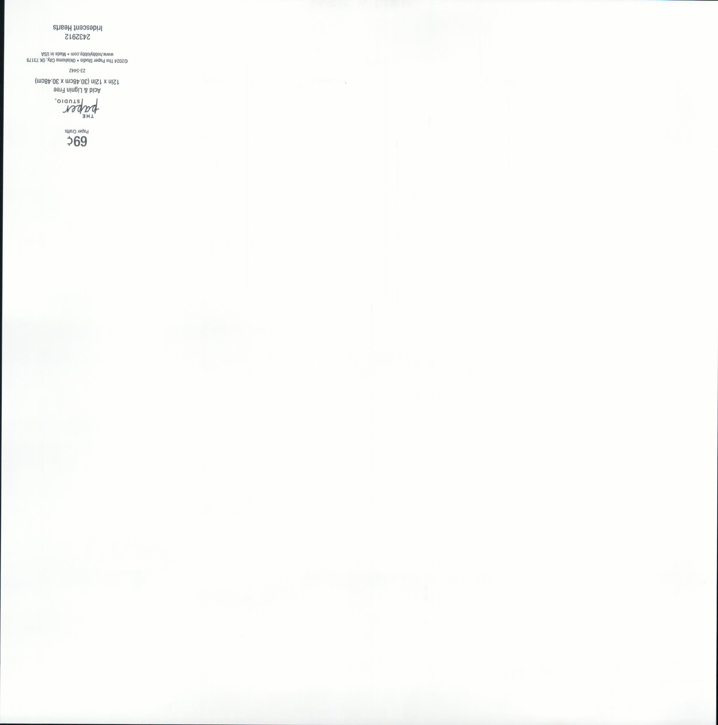 The Paper Studio Iridescent Hearts 12x12 scrapbook paper - reverse side, acid and lignin free, item 22-0462, Made in USA