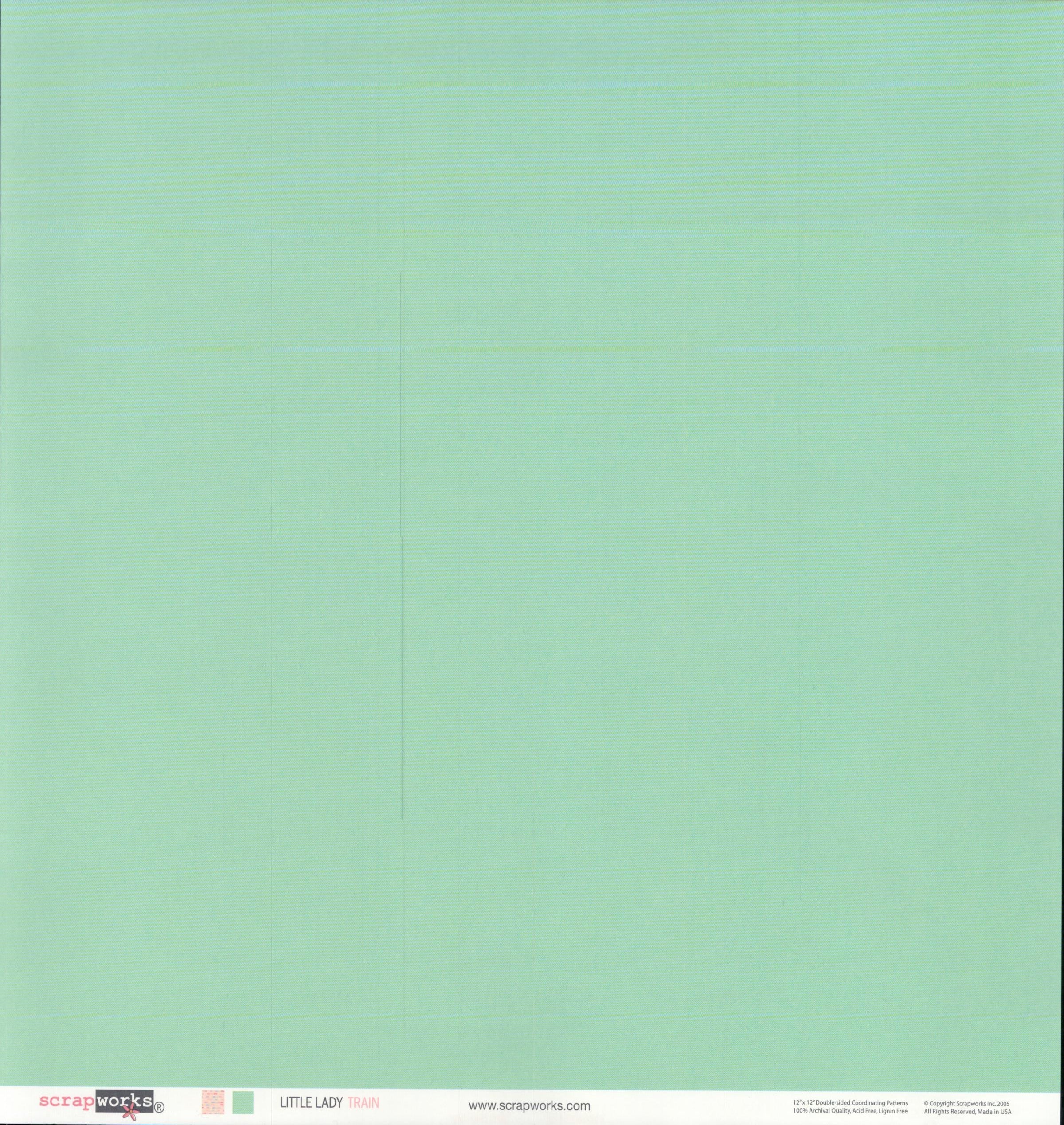 Scrapworks Little Lady Train 12x12 scrapbook paper reverse - smooth solid soft mint seafoam green, Scrapworks LLC 2003 archival quality acid free lignin free Made in USA