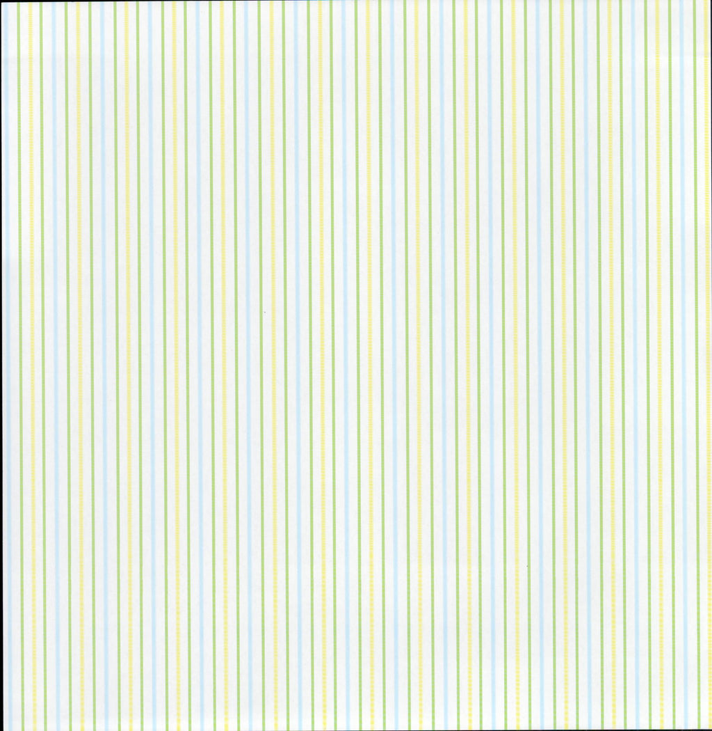 Pastel Multi-Color Stripe 12x12 scrapbook paper - delicate vertical pin stripes in pale yellow, light blue, and mint green on white background