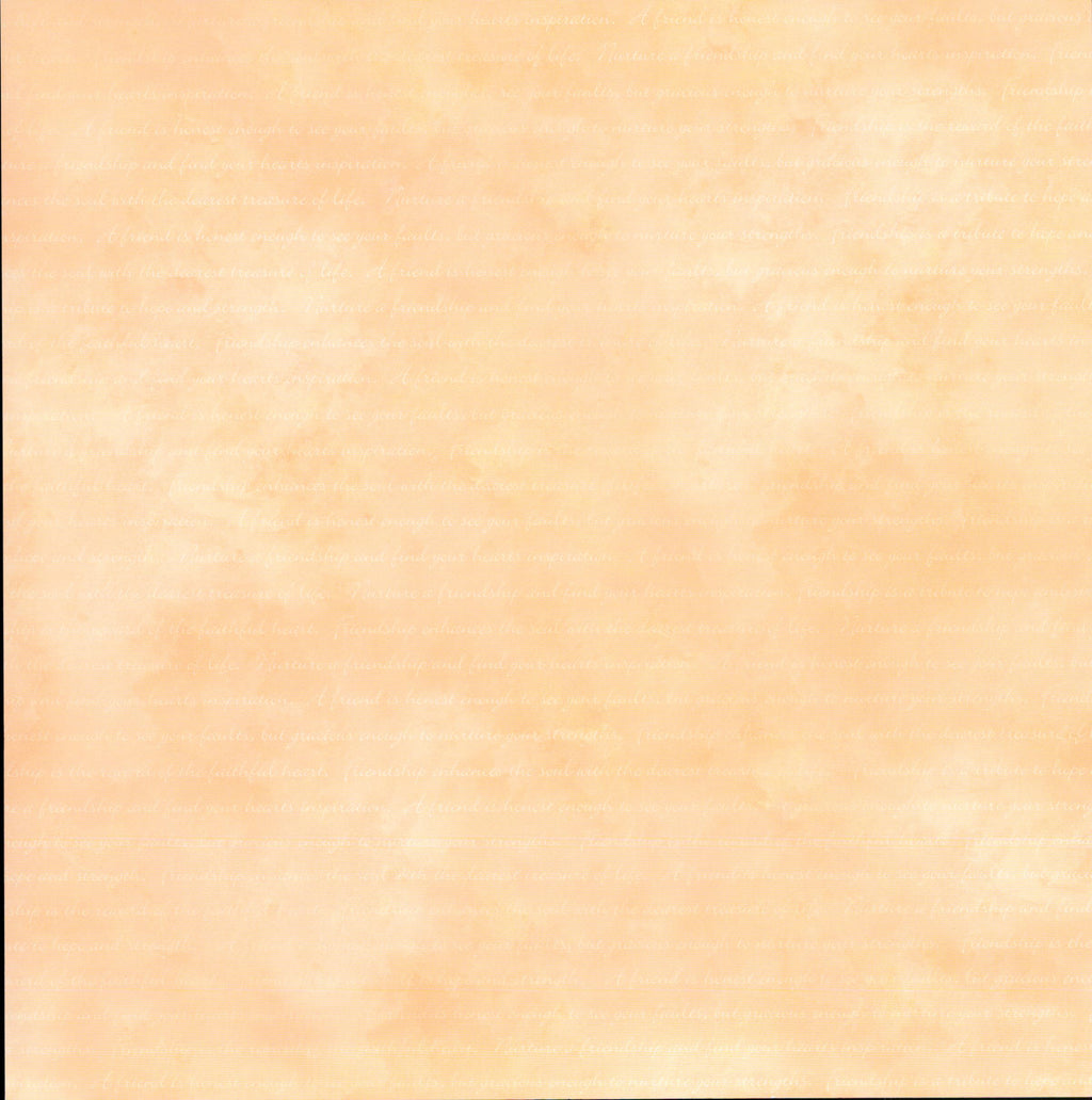 Crafts Etc Orange Friendship 12x12 scrapbook paper - soft watercolor wash texture in warm peach apricot cream and orange tones