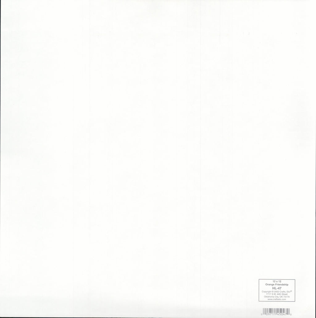 Crafts Etc Orange Friendship 12x12 scrapbook paper - reverse side plain white, item HL-47, Crafts Etc Oklahoma City OK