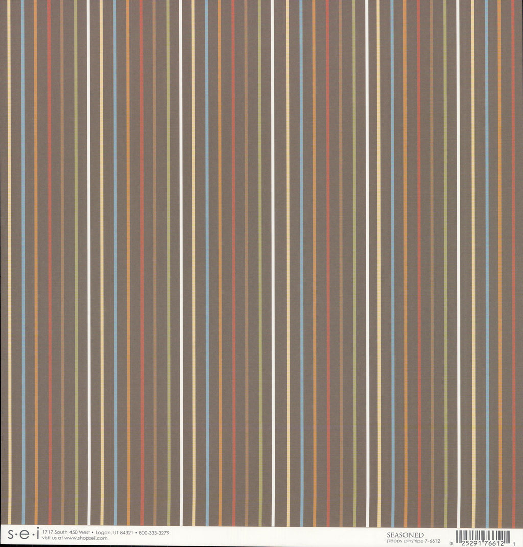 SEI Seasoned Peppy Pinstripe - multicolor pinstripes on dark brown 12x12 double-sided cardstock
