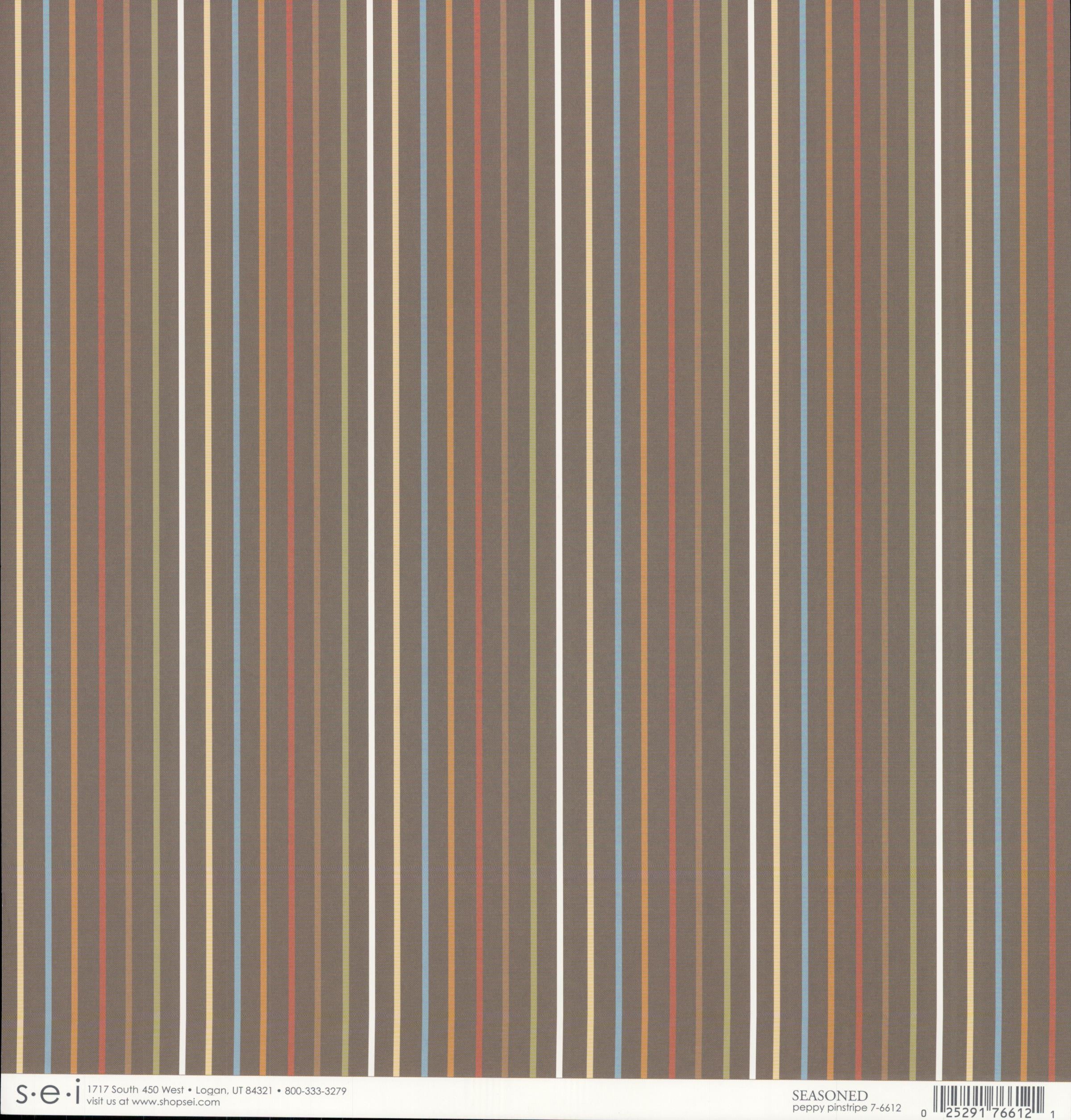 SEI Seasoned Peppy Pinstripe - multicolor pinstripes on dark brown 12x12 double-sided cardstock