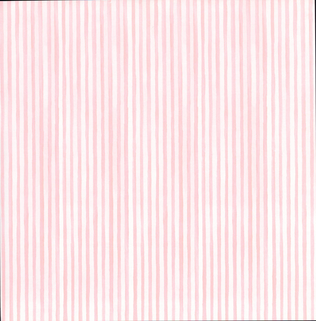 Crafts Etc Pink Stripes 12x12 scrapbook paper - soft baby pink and white fine vertical stripe with hand-painted watercolor organic edges flowing ribbon-like quality