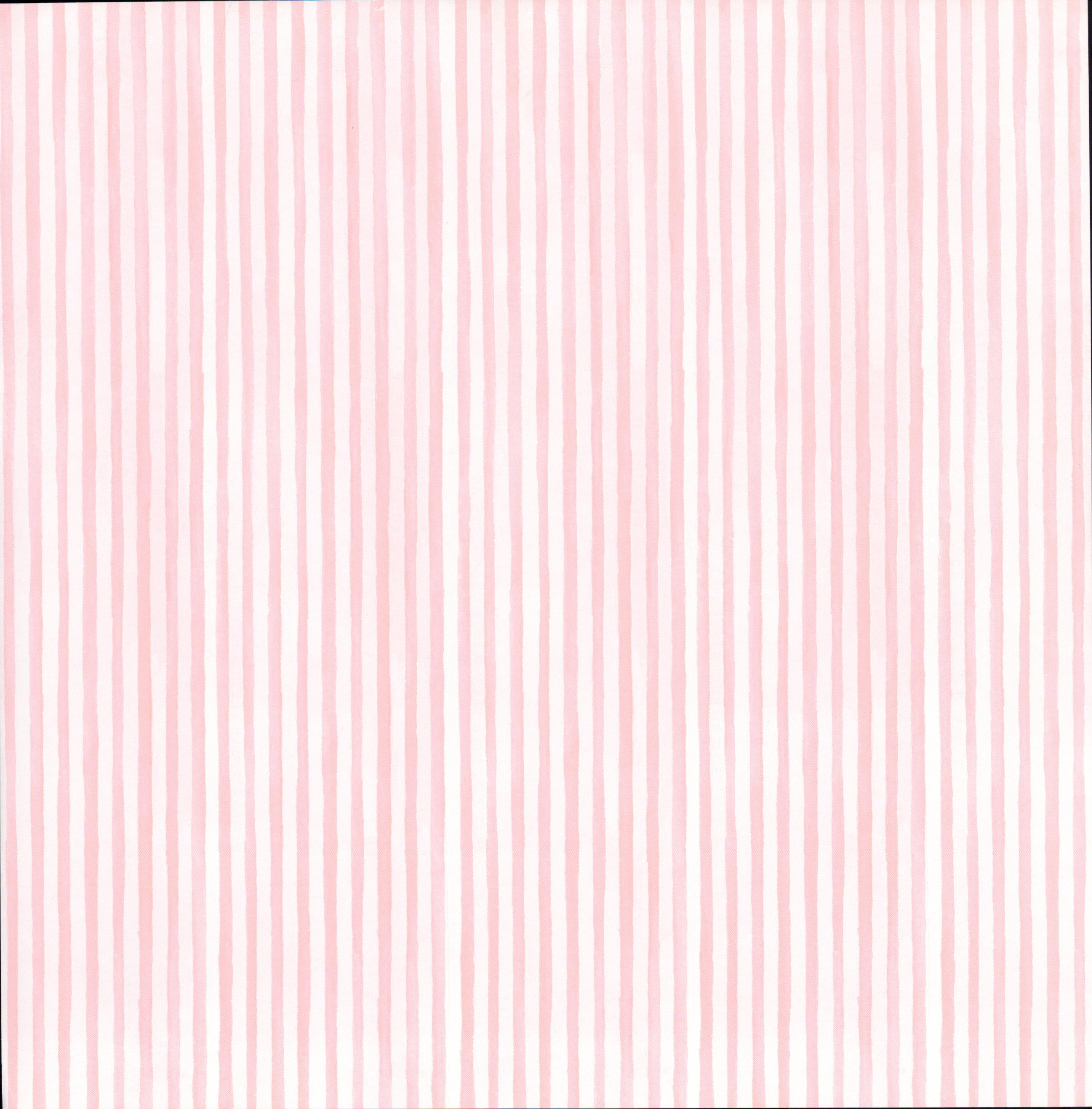 Crafts Etc Pink Stripes 12x12 scrapbook paper - soft baby pink and white fine vertical stripe with hand-painted watercolor organic edges flowing ribbon-like quality