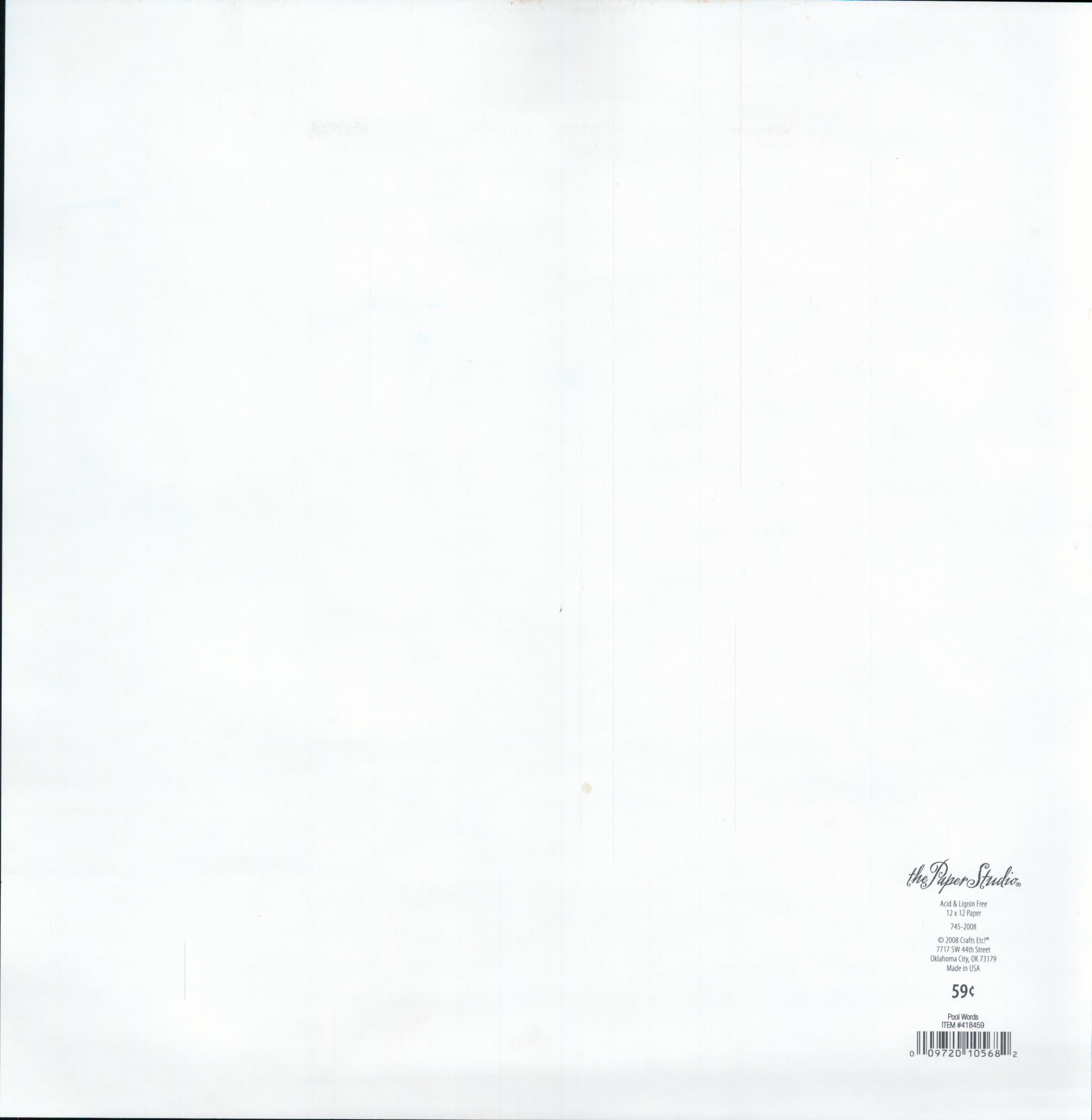 The Paper Studio Pool Words 12x12 scrapbook paper - reverse side plain white, item 418458, Crafts Von Oklahoma City OK Made in USA