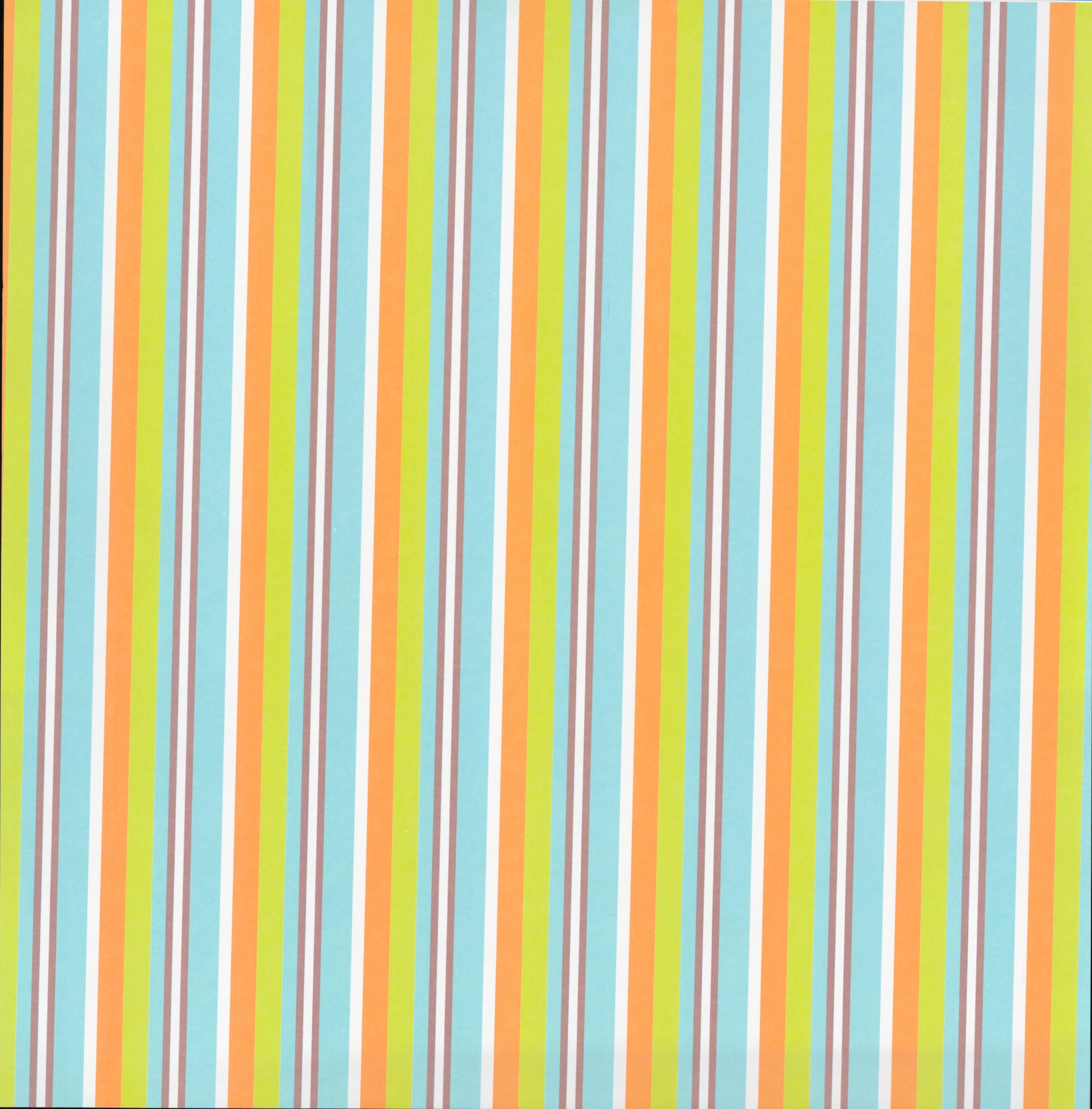 Doodlebug Design Counting Critters Safari Animals 12x12 scrapbook paper - reverse side bold vertical stripes in teal, lime green, orange, white, and mauve taupe