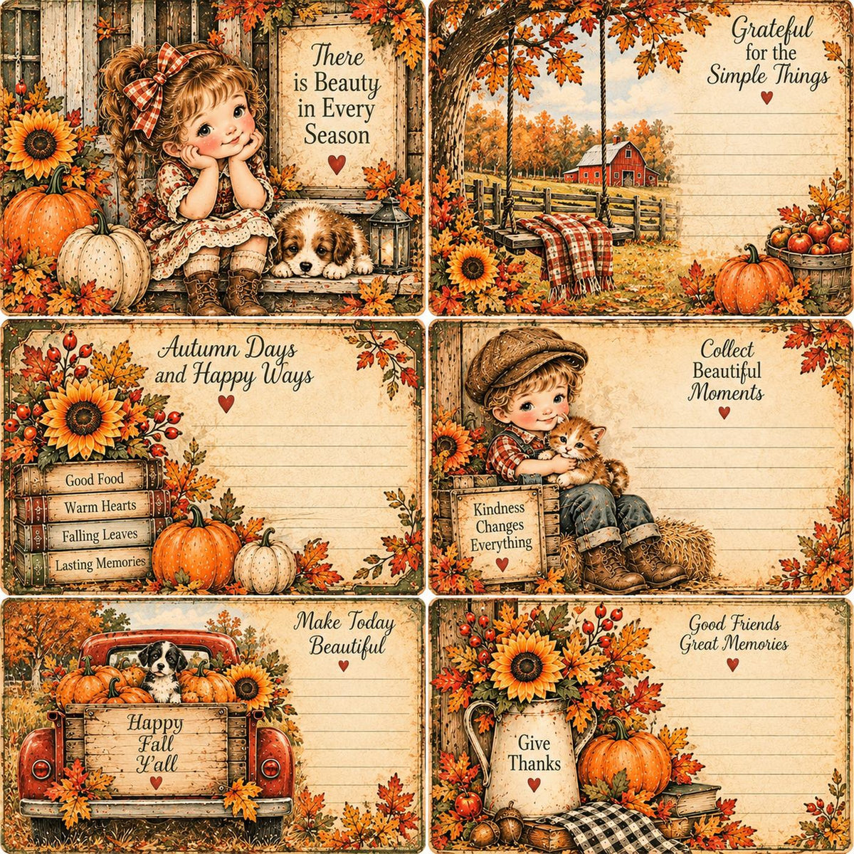 Little Autumn Blessings – Autumn Storybook Journaling Cards – 12×12 Printed Cut-Apart Sheet; low-resolution product preview. Copyright (c) 2026 Scrappy Seconds, LLC.