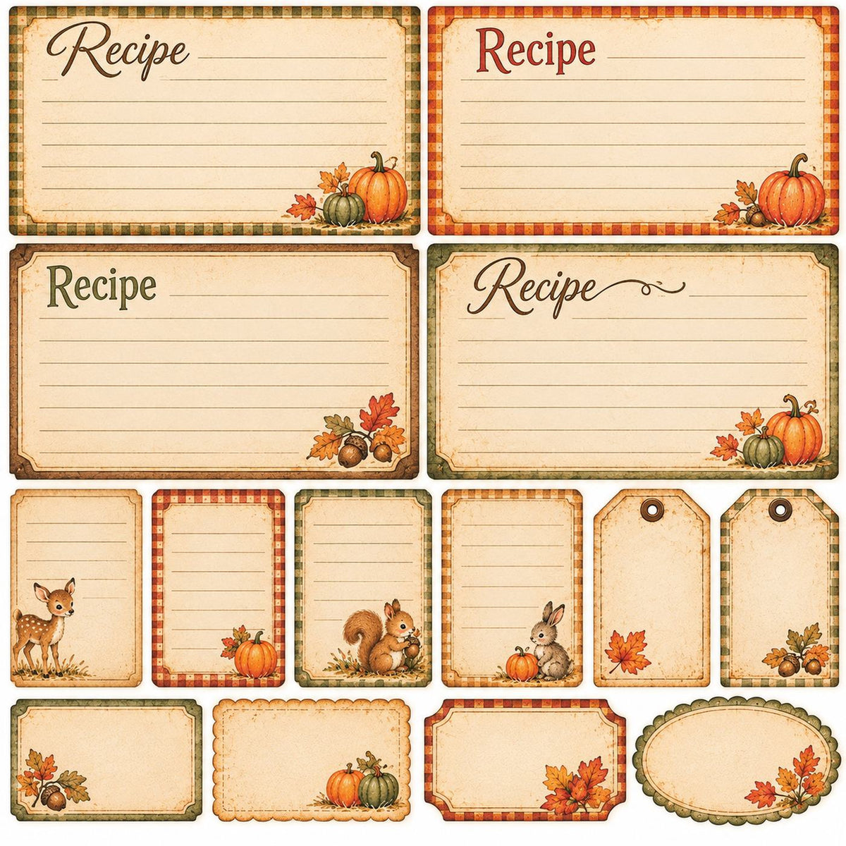 Little Autumn Blessings – Recipe and Journaling Cards – 12×12 Printed Cut-Apart Sheet; low-resolution product preview. Copyright (c) 2026 Scrappy Seconds, LLC.