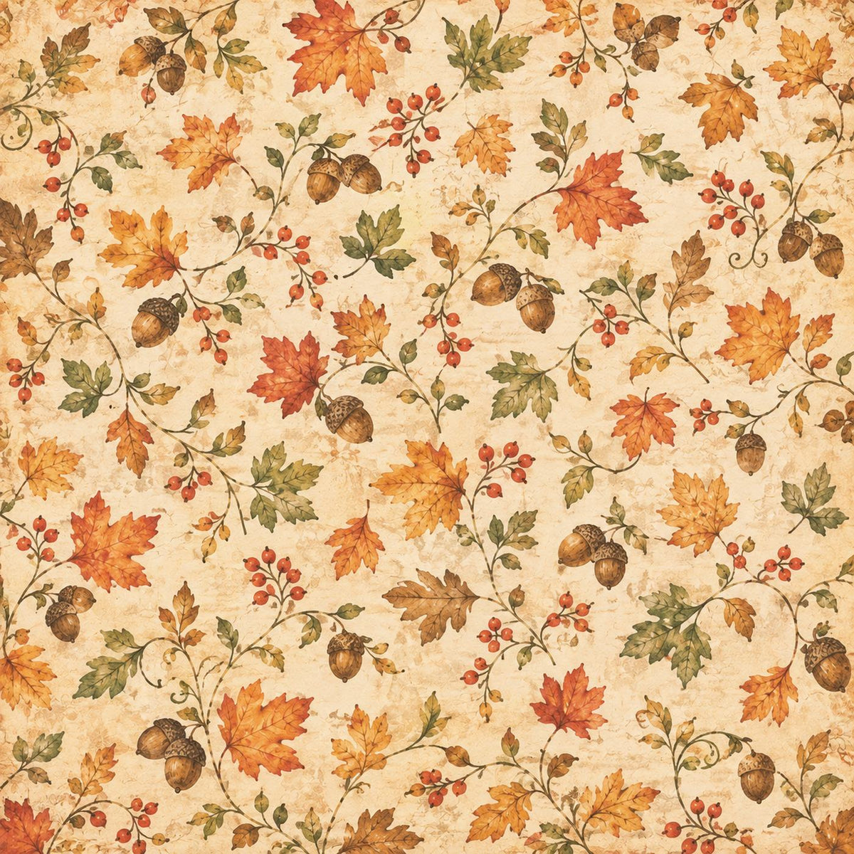 Little Autumn Blessings – Cream Autumn Botanical – 12×12 Printed Paper; low-resolution product preview. Copyright (c) 2026 Scrappy Seconds, LLC.