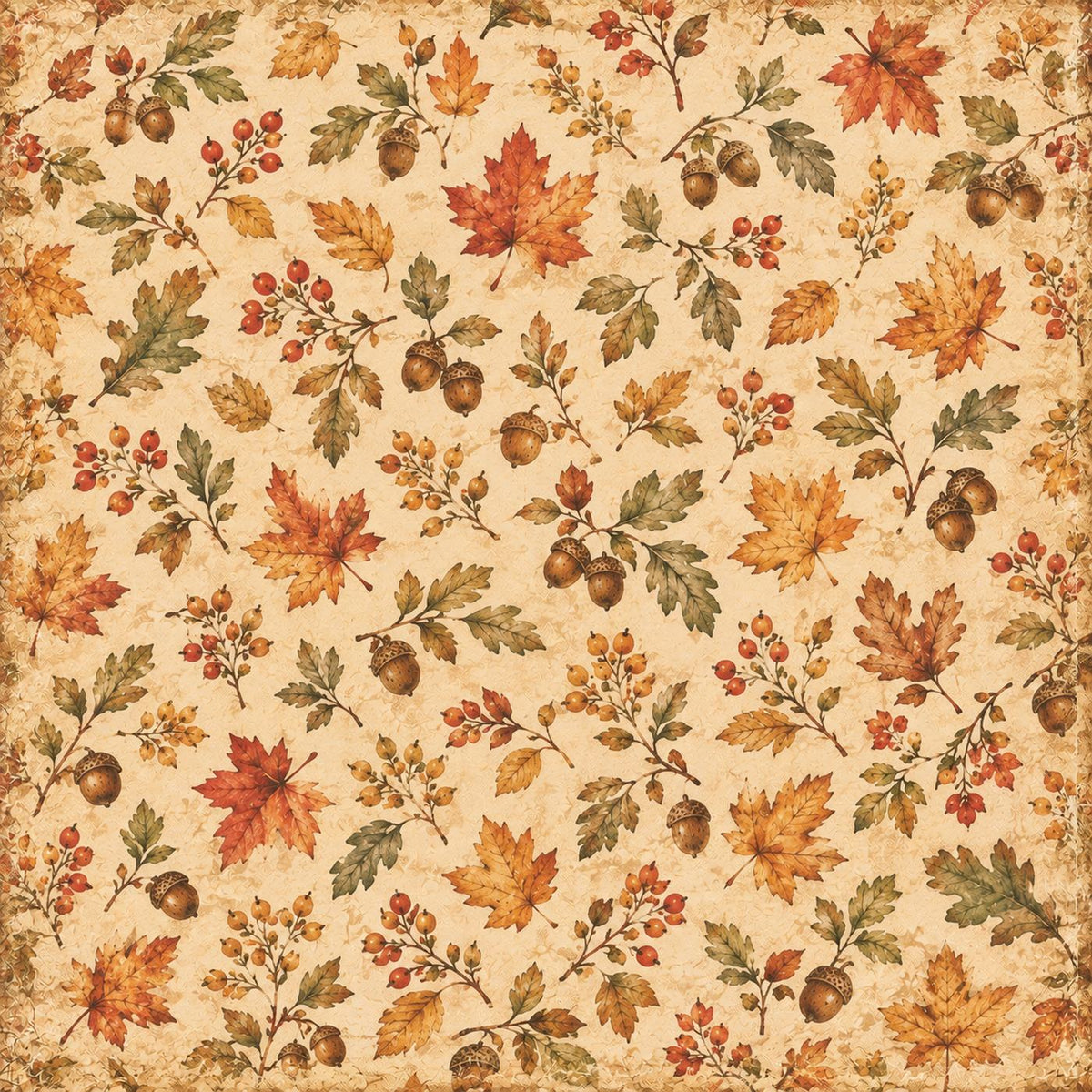 Little Autumn Blessings – Leaves and Acorns – 12×12 Printed Paper; low-resolution product preview. Copyright (c) 2026 Scrappy Seconds, LLC.