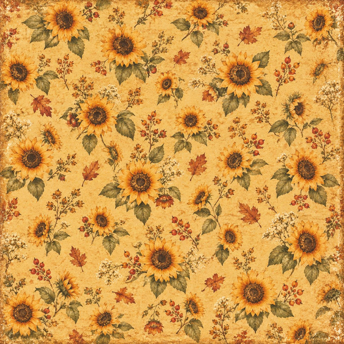 Little Autumn Blessings – Sunflowers – 12×12 Printed Paper; low-resolution product preview. Copyright (c) 2026 Scrappy Seconds, LLC.