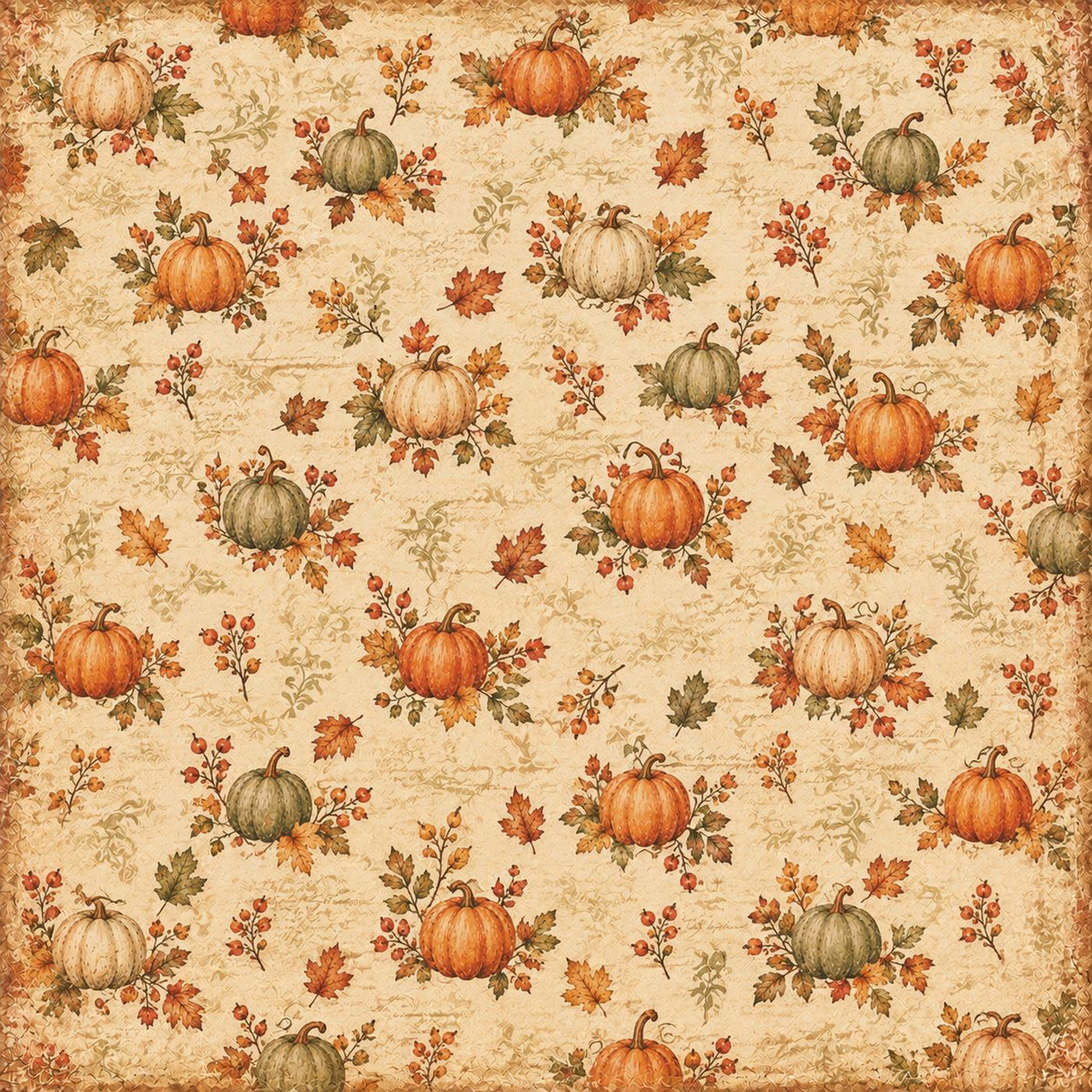 Little Autumn Blessings – Cream Pumpkin Pattern – 12×12 Printed Paper; low-resolution product preview. Copyright (c) 2026 Scrappy Seconds, LLC.