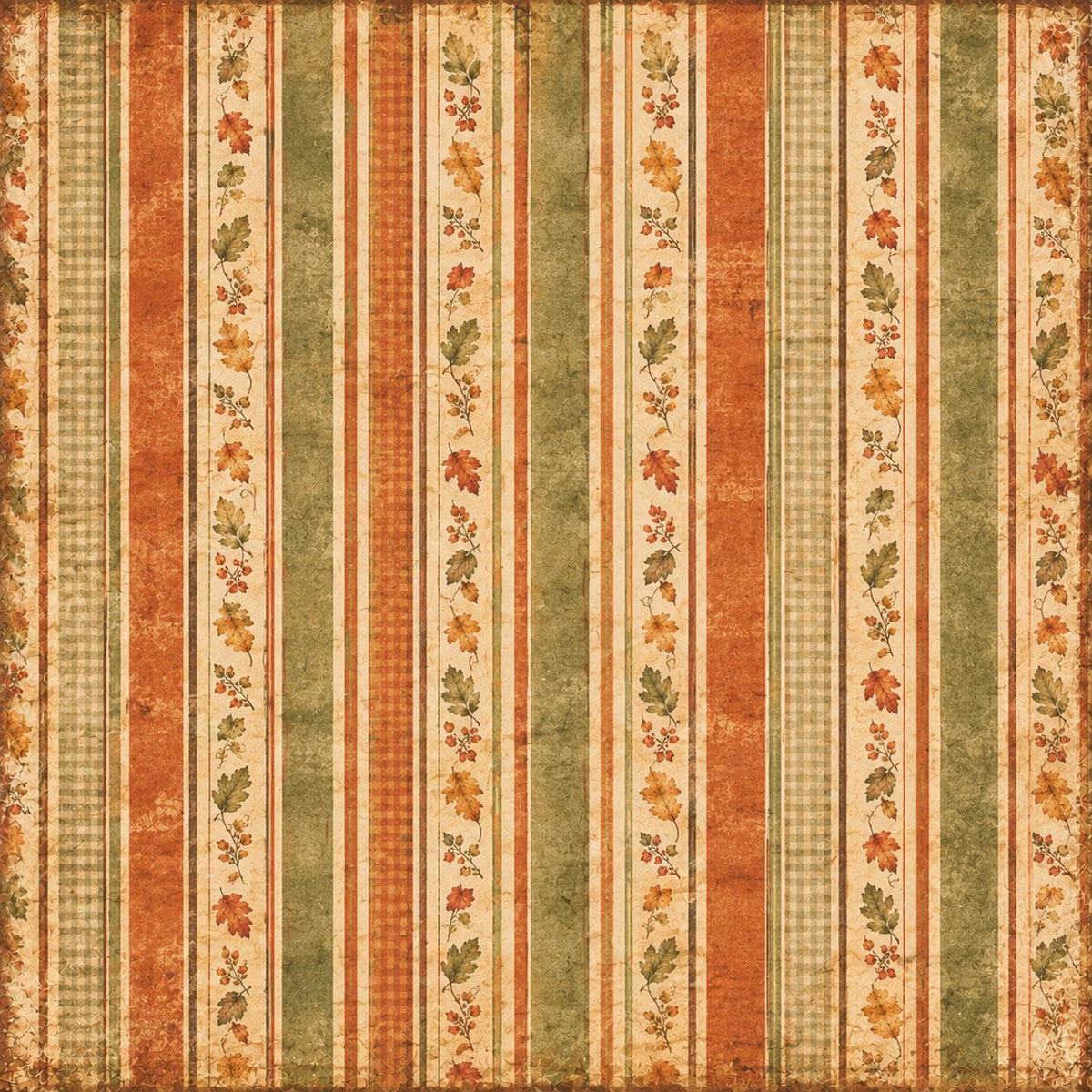 Little Autumn Blessings – Autumn Botanical Stripes – 12×12 Printed Paper; low-resolution product preview. Copyright (c) 2026 Scrappy Seconds, LLC.