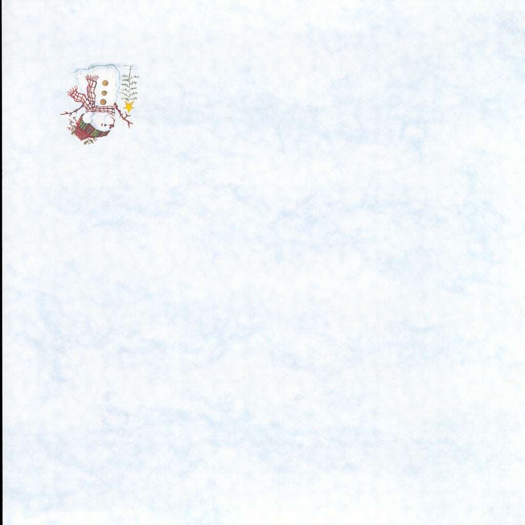 PSX Papers for Creativity Snowman Corner 12x12 scrapbook paper - soft blue mottled background with charming snowman corner accent in red, green, and gold