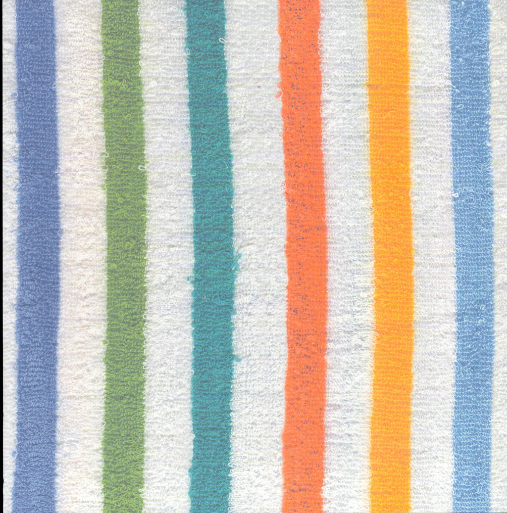 Flair Designs Striped Towel 12x12 scrapbook paper - photorealistic terry cloth beach towel texture with vertical stripes in periwinkle blue grass green teal white orange coral golden yellow