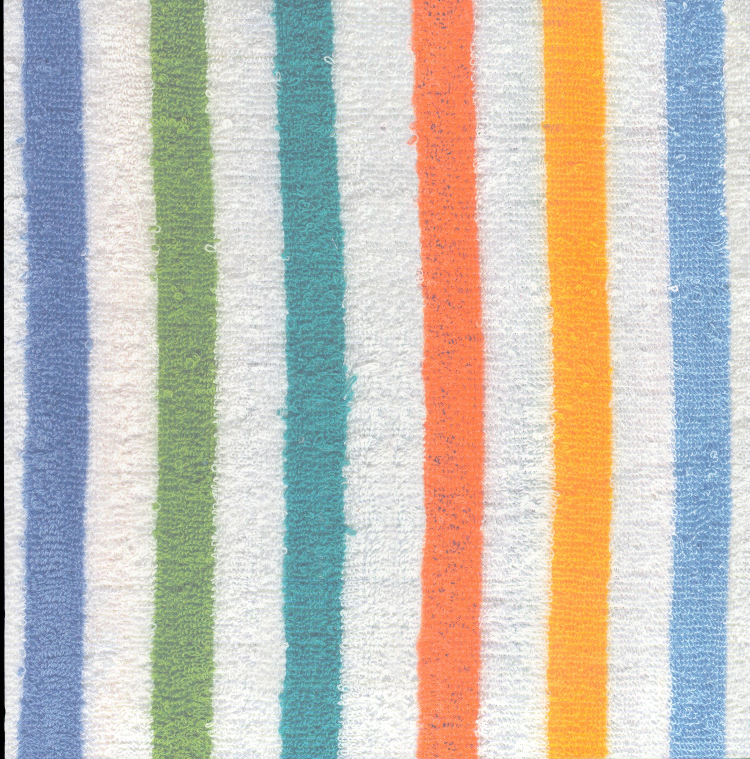 Flair Designs Striped Towel 12x12 scrapbook paper - photorealistic terry cloth beach towel texture with vertical stripes in periwinkle blue grass green teal white orange coral golden yellow