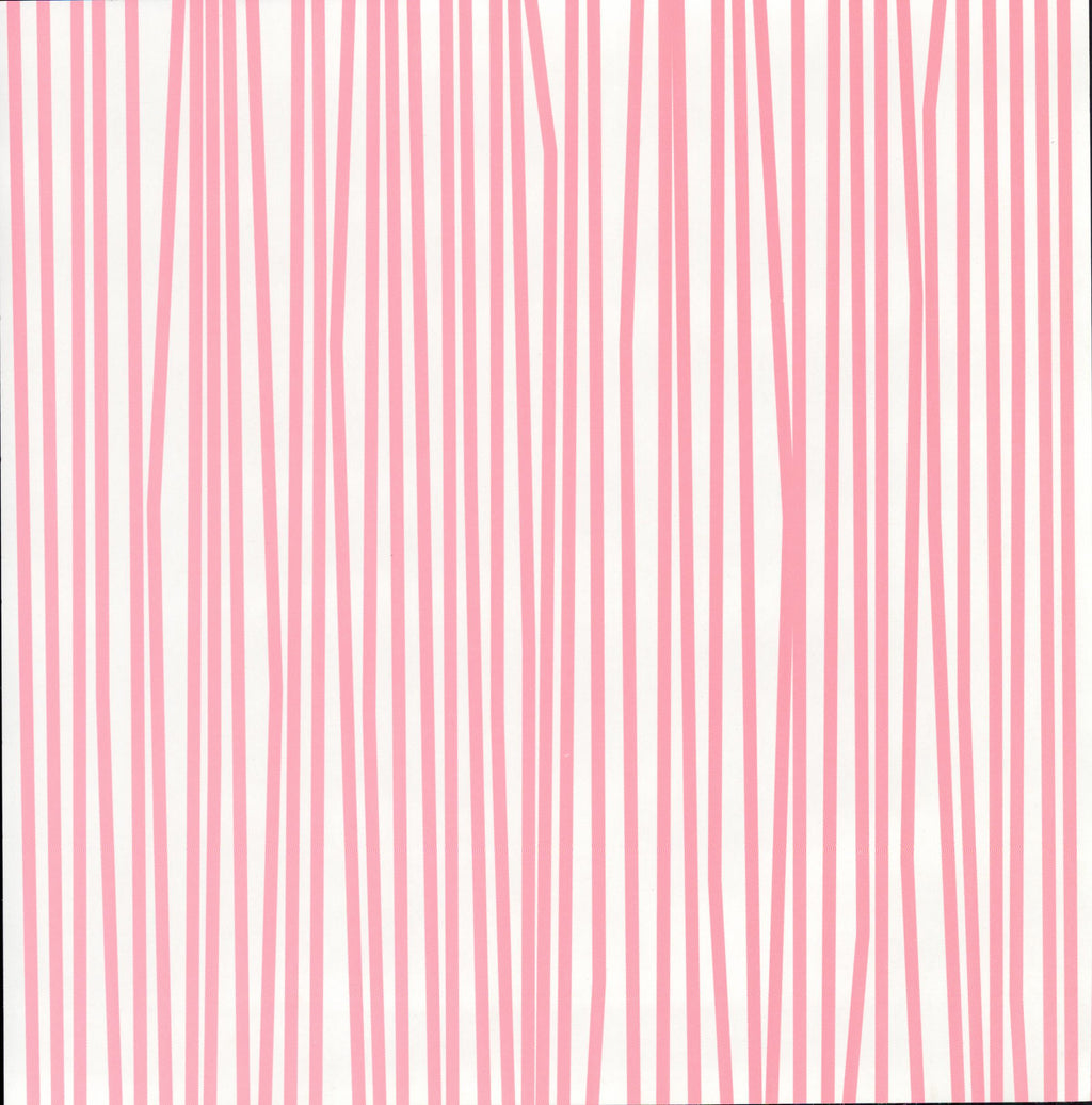 Leisure Arts Jenna Thin Stripe Pink 12x12 scrapbook paper - delicate hand-drawn style thin vertical pink stripes on white background