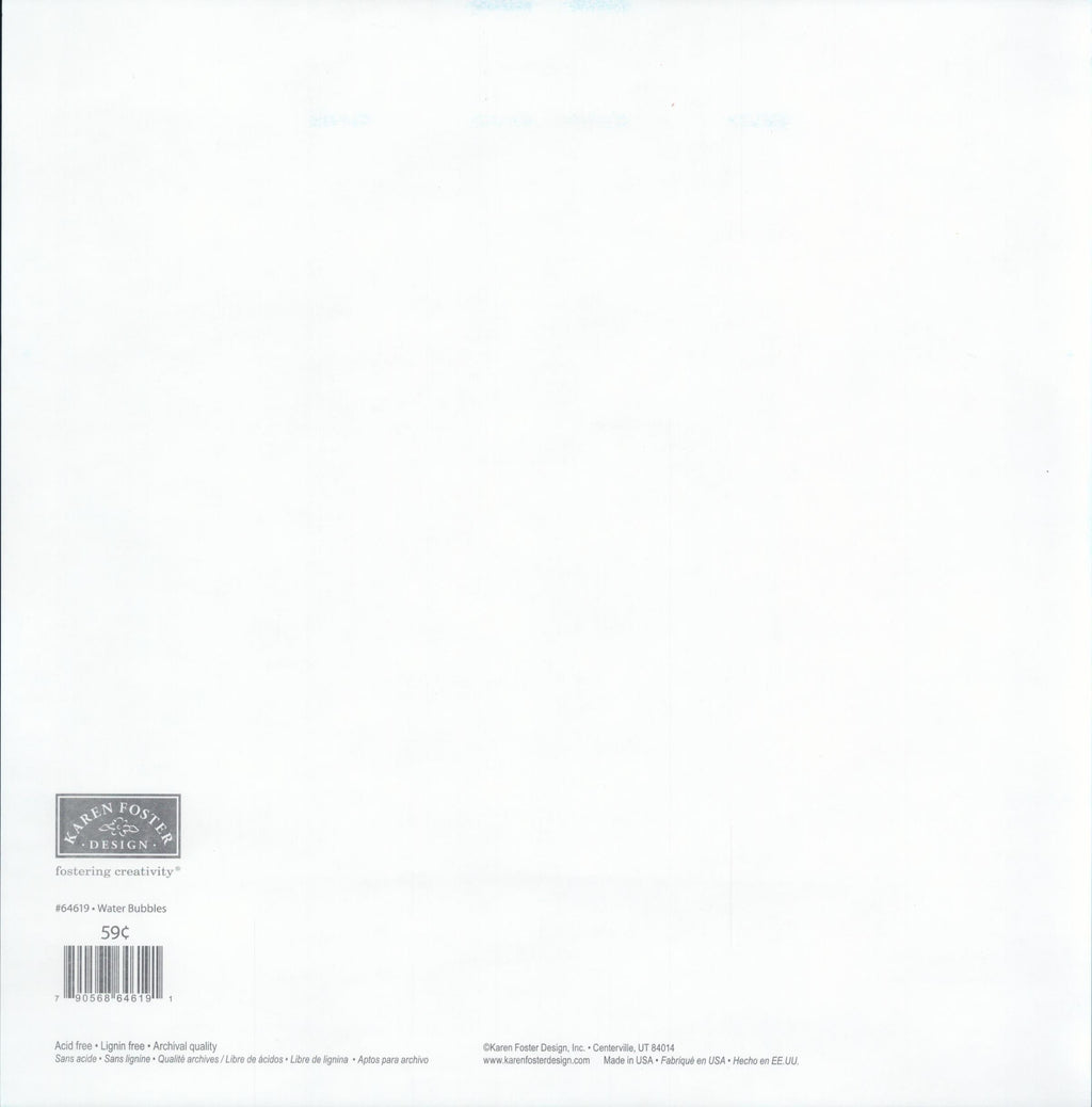 Karen Foster Design Water Bubbles 12x12 scrapbook paper - reverse side plain white, item 64619, Karen Foster Design Centerville UT Made in USA