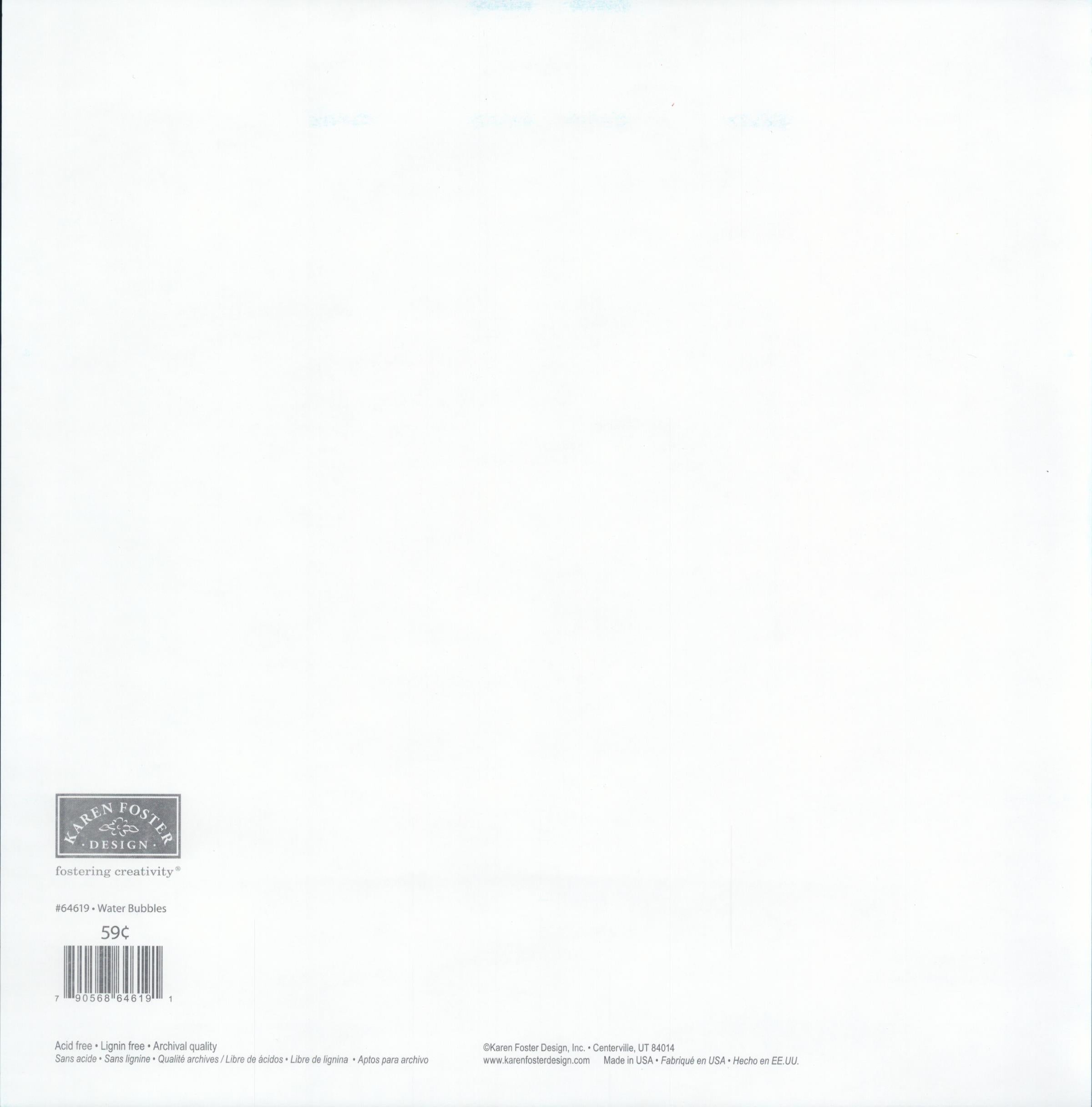 Karen Foster Design Water Bubbles 12x12 scrapbook paper - reverse side plain white, item 64619, Karen Foster Design Centerville UT Made in USA