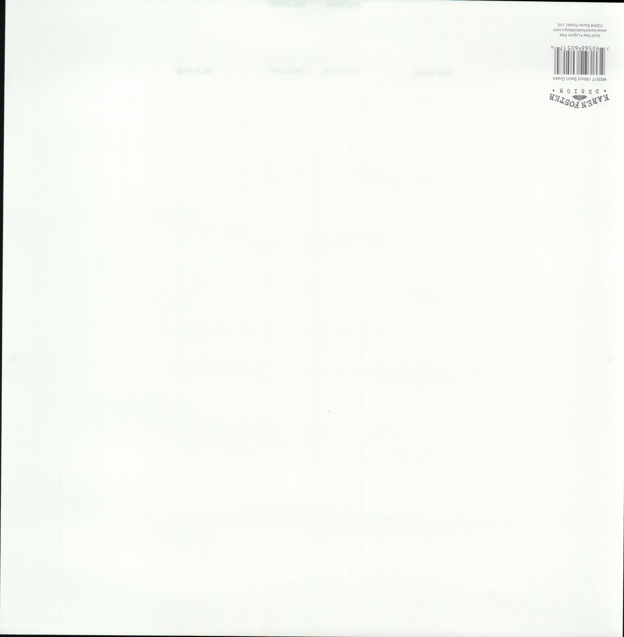 Karen Foster Design Word Swirl Green 12x12 scrapbook paper - reverse side, acid free, lignin free, item 90517, Made in USA
